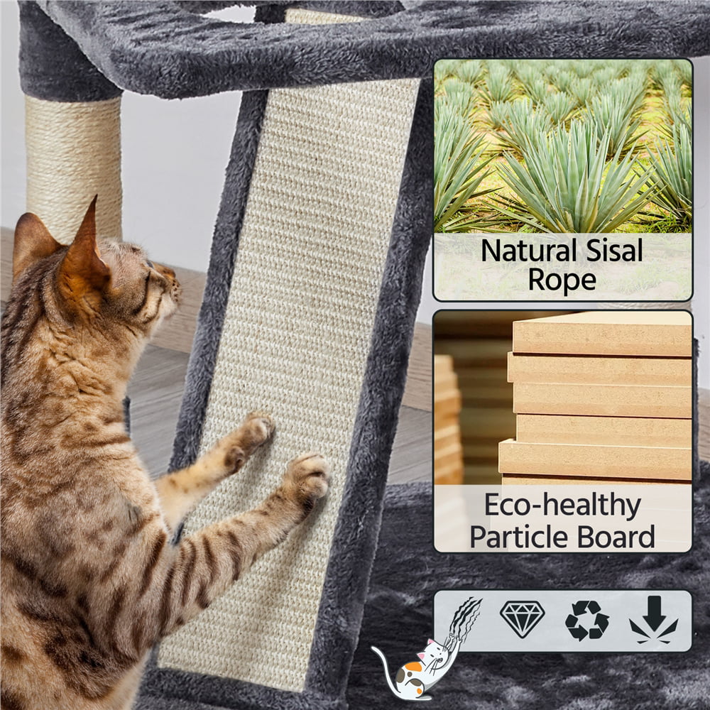Árbol para Gato de Gran Formato Topeakmart 175 cm con 2 Cuevas y Rascadores, Gris Oscuro