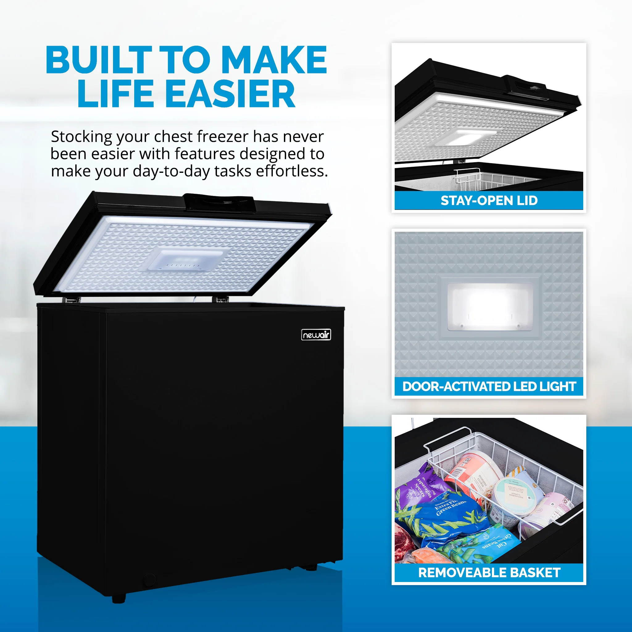 2025 Congelador Horizontal Mini-Profunfo Newair – 5 pies³ – Negro