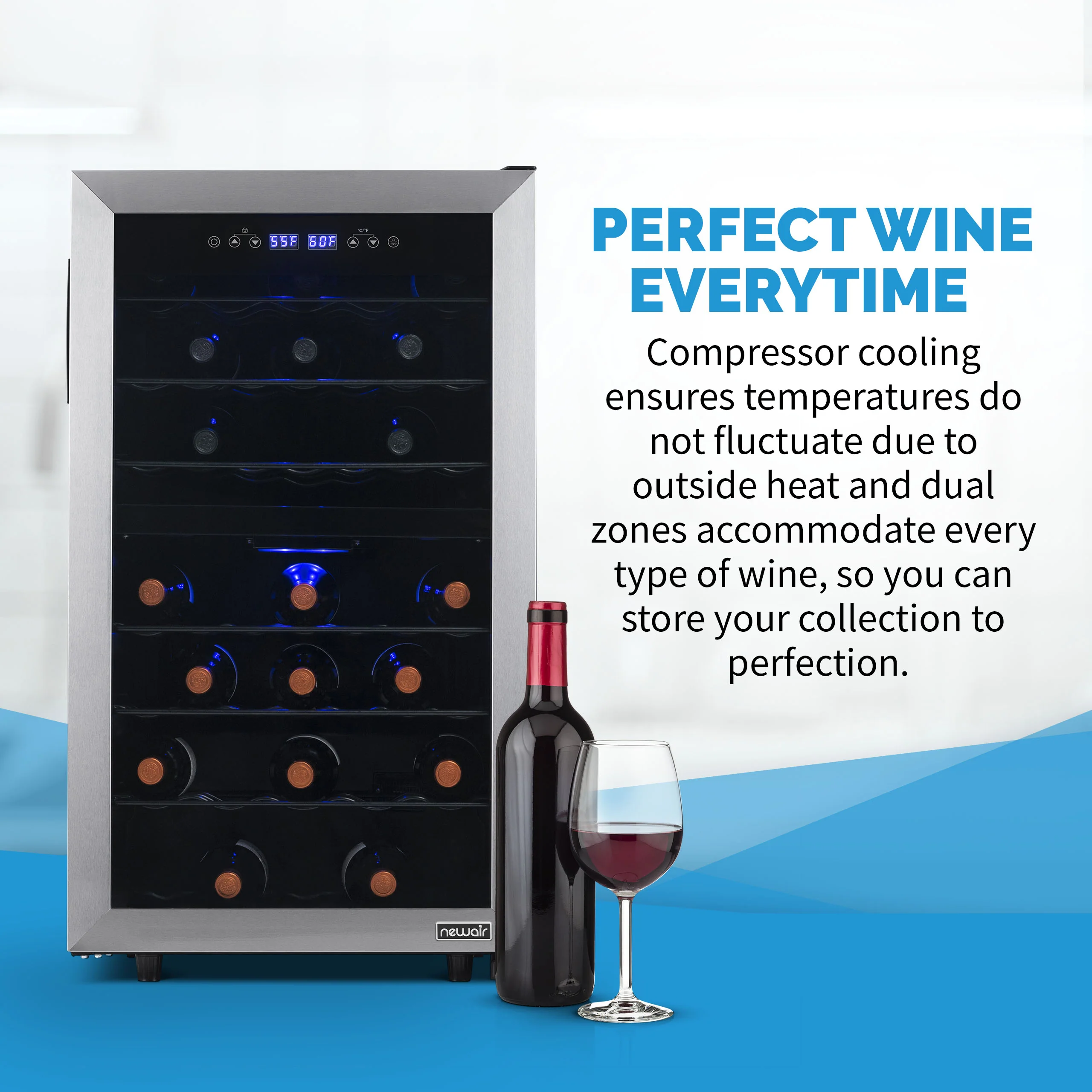 2025 Refrigerador de Vinos Independiente Newair® de Acero Inoxidable – 43 Botellas – 18,9