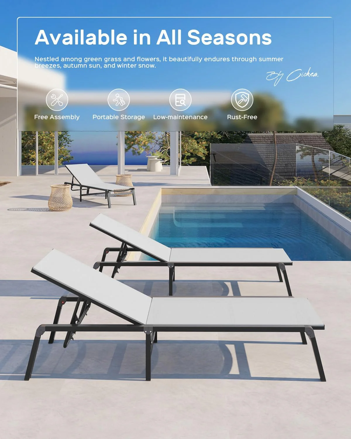 Tumbona de Aluminio para Exterior – Silla de Jardín Plegable sin Montaje, con Respaldo Ajustable en 5 Posiciones, para Terraza, Piscina, Playa – Negra