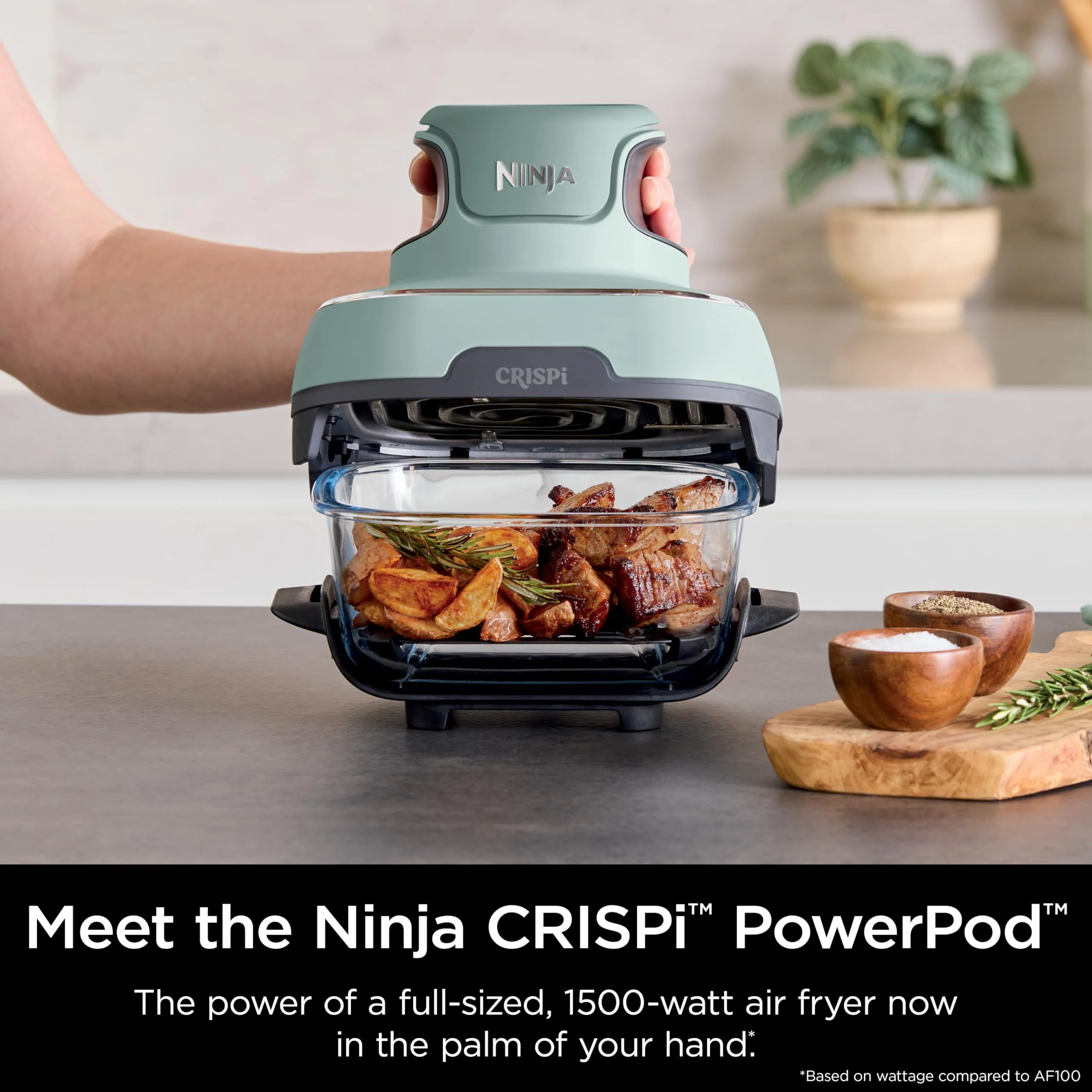 2025 Ninja Crispi Freidora de Aire Caliente, Compatible con Microondas, Congelador y Lavavajillas, Sistema de Cocina Portátil en Vidrio No Tóxico, Recipiente de Vidrio de 1,5 L con 6 Tazas y Tapas