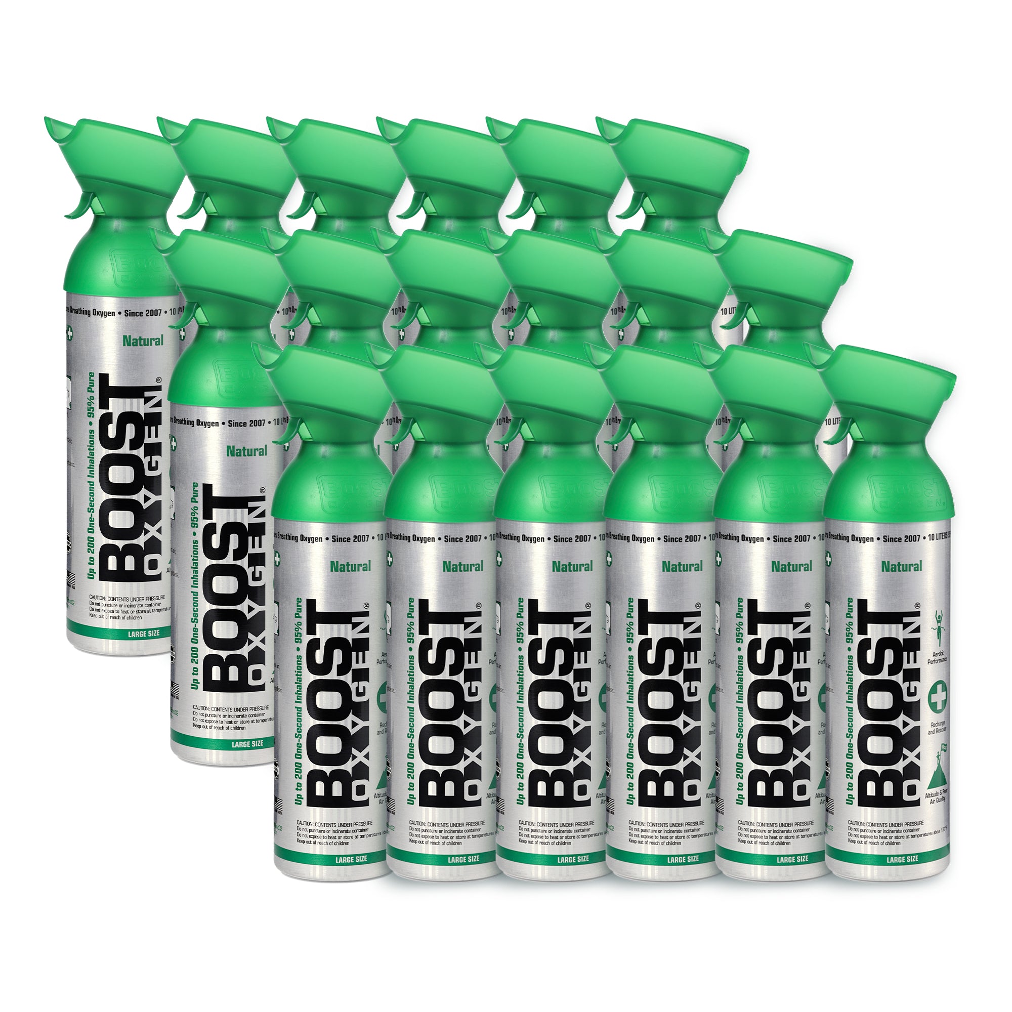 Boost Oxygen Natural Portátil 10 Litros Oxígeno Puro en Botella, Sin Sabor (Paquete de 18)