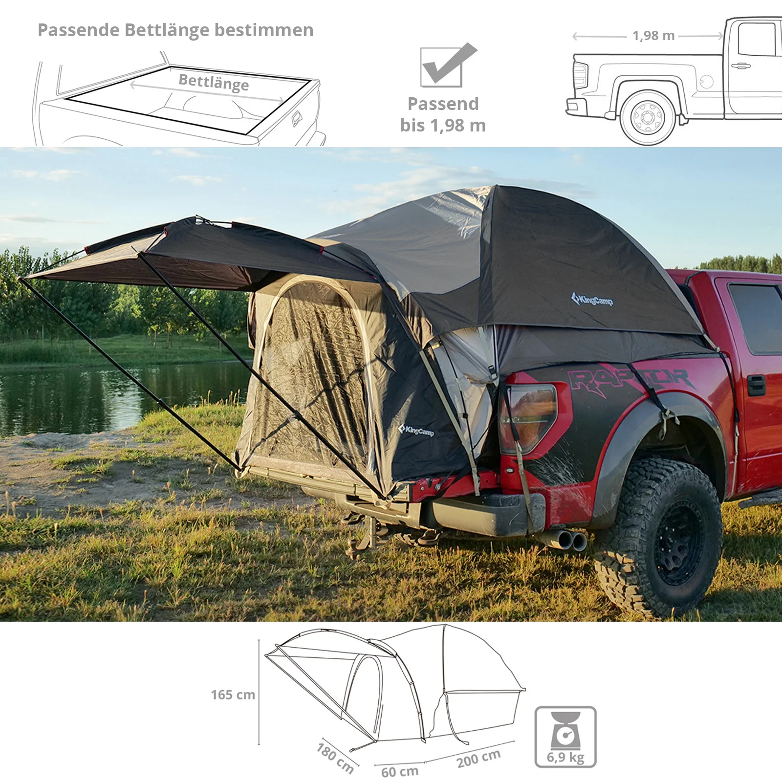 2025 KingCamp Tienda Pick Up – Montaje rápido en 15 minutos, impermeable con columna de agua de 3000 mm, ventanas de malla y toldo, para dormir 2 personas