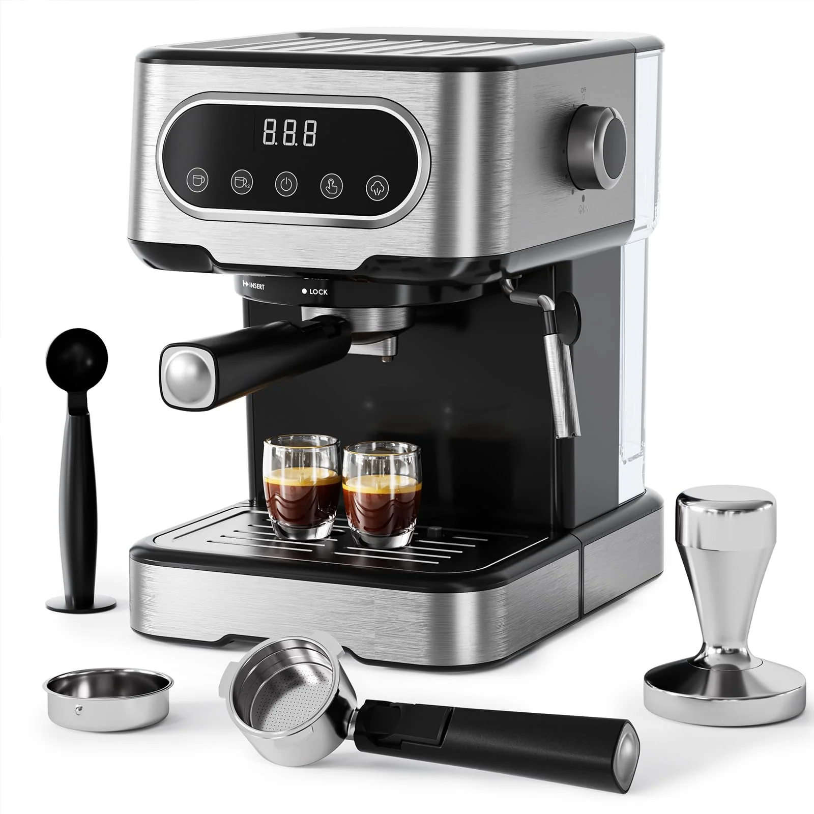 2025 Máquina de Espresso con Vaporizador de Leche y Panel Táctil Digital – Cafetera Espresso para Cappuccino y Latte