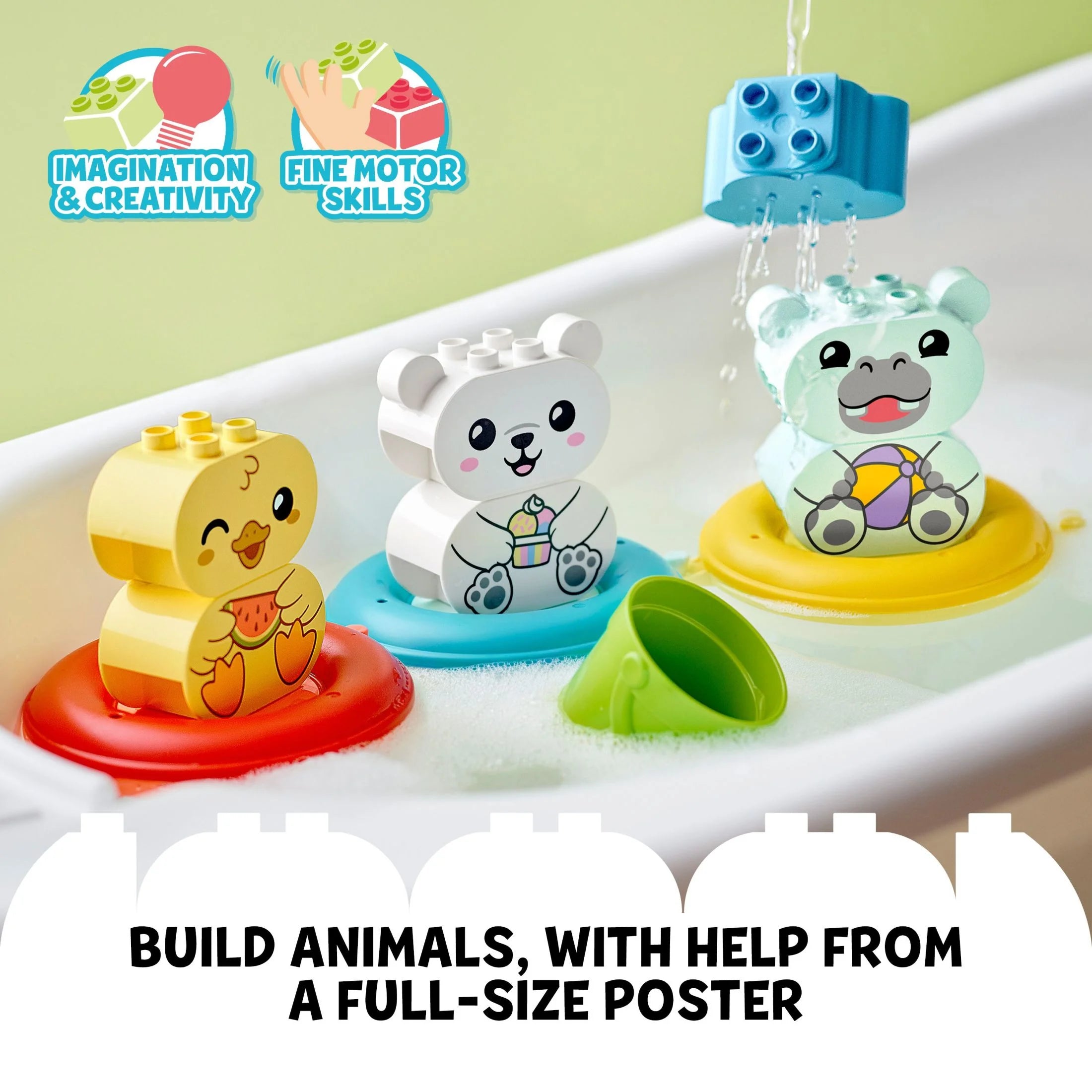 LEGO DUPLO 10965 – Diversión en la hora del baño, Tren de Animales Flotante, Juguete Acuático para Bebés y Niños Pequeños de 1,5 a 3 Años con Pato, Hipopótamo y Oso Polar, Fácil de Limpiar, Excelente Juguete Flotante para la Tina