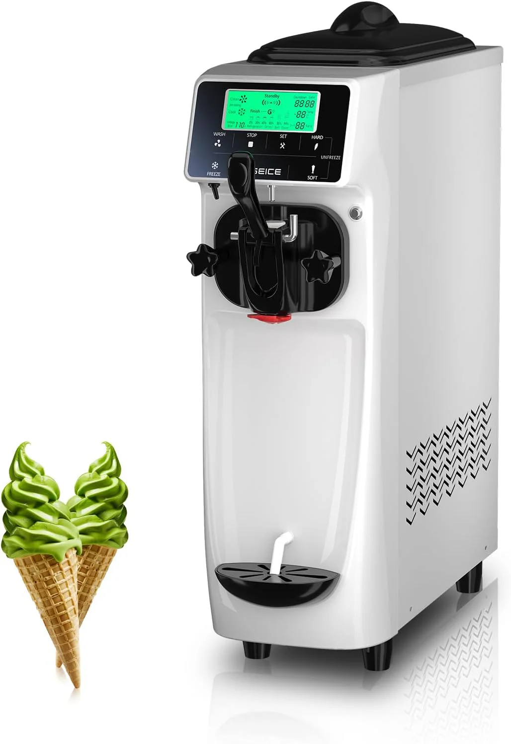 Máquina de helado italiano GSEICE – Capacidad de 12 L (3,2 galones), monofunción, de instalación libre con función de preenfriamiento – Ideal para el hogar, escuelas, tiendas o uso comercial