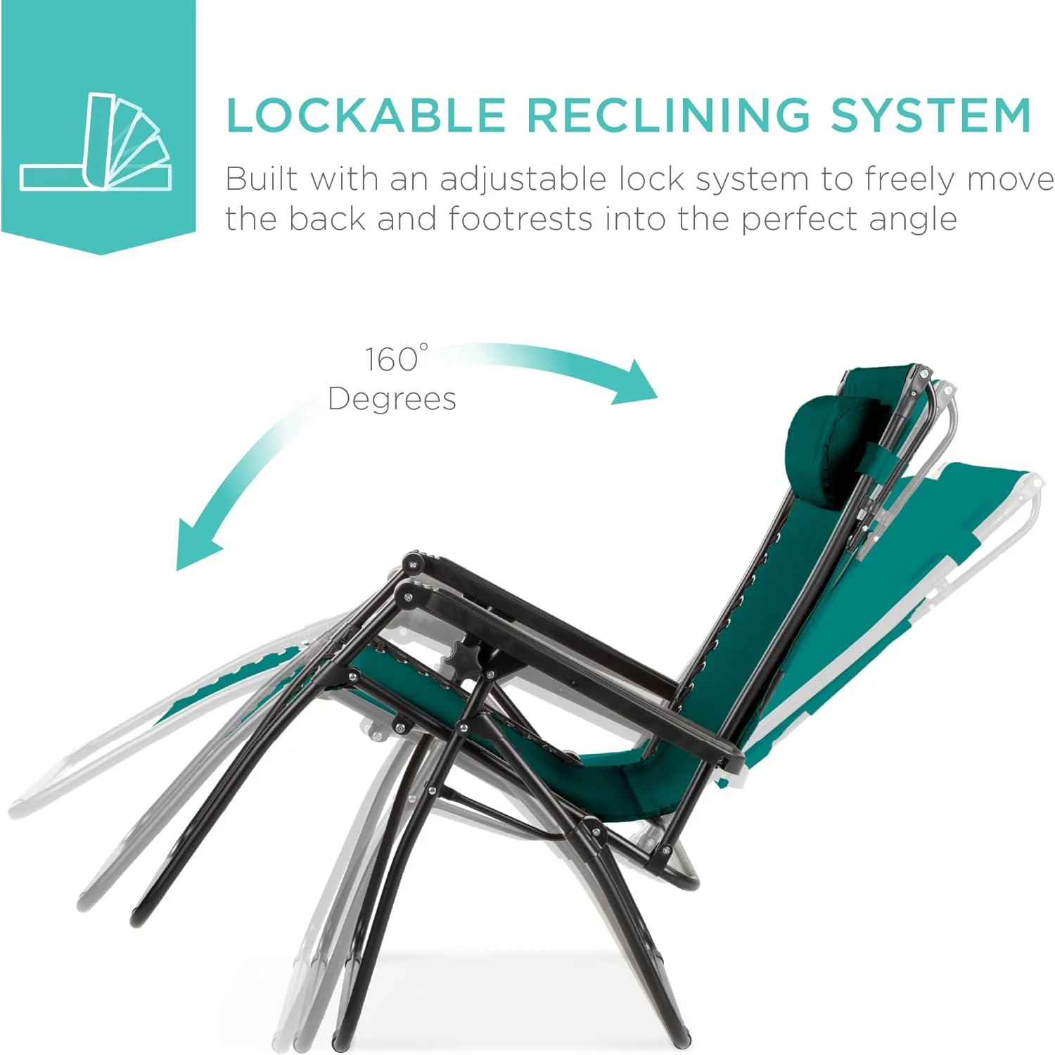 Best Choice Products – Silla Reclinable de Patio con Gravedad Cero, Ajustable y Plegable para Exteriores con Dosel, Almohada Cervical y Bandeja Lateral, Textileno – Azul Pavo Real