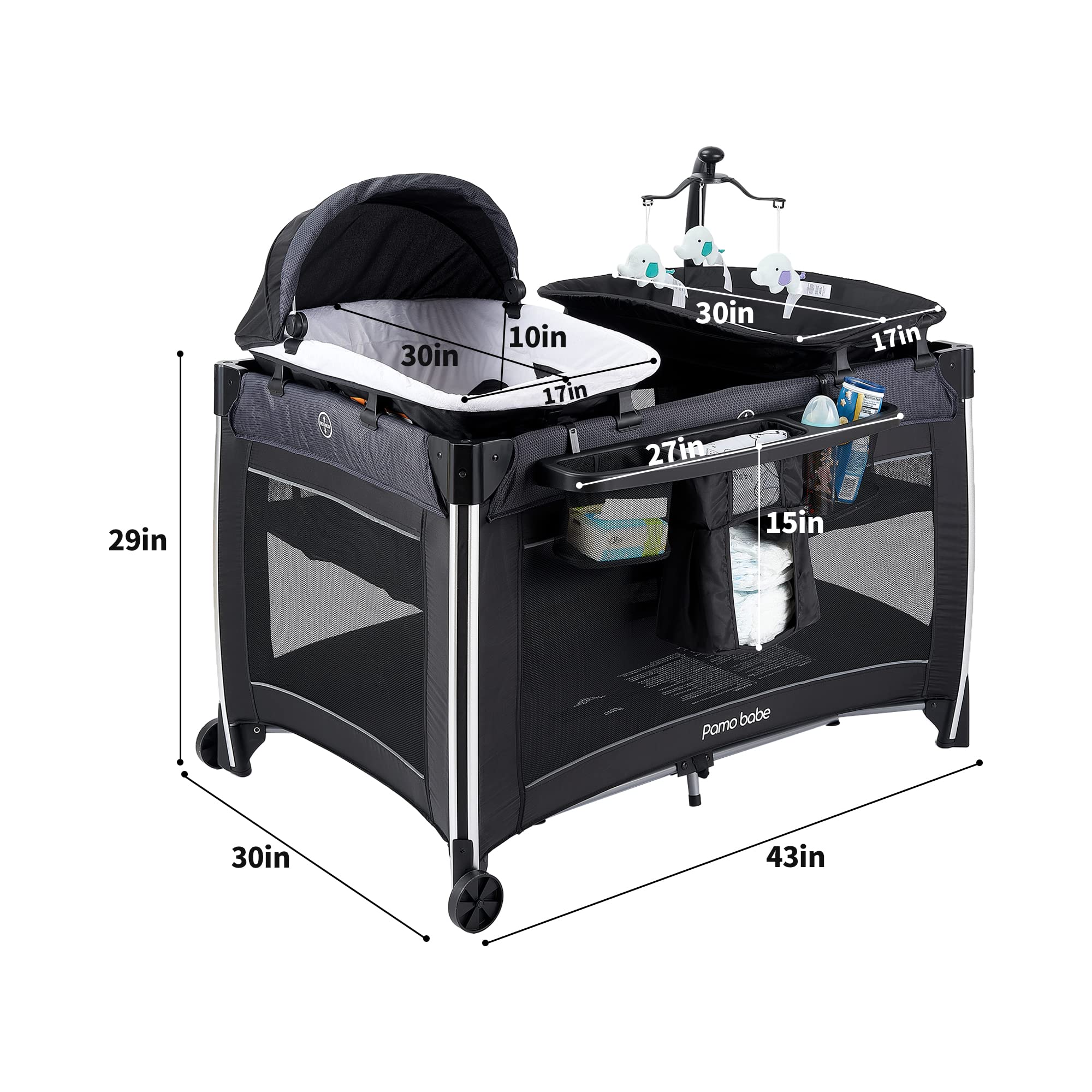 2025 Pamo Cuna Plegable Multifuncional con Cambiador y Juguetes
