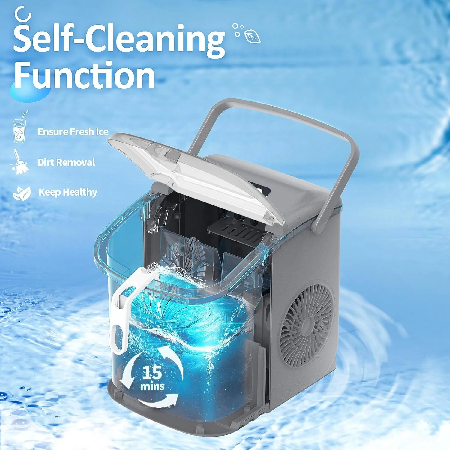 2025 Máquina de hielo tipo nugget para encimera, hielo en trozos masticables, 15 kg/24 h, autolimpiante, hielo sónico, operación con un solo botón, para cocina u oficina, acero inoxidable plateado