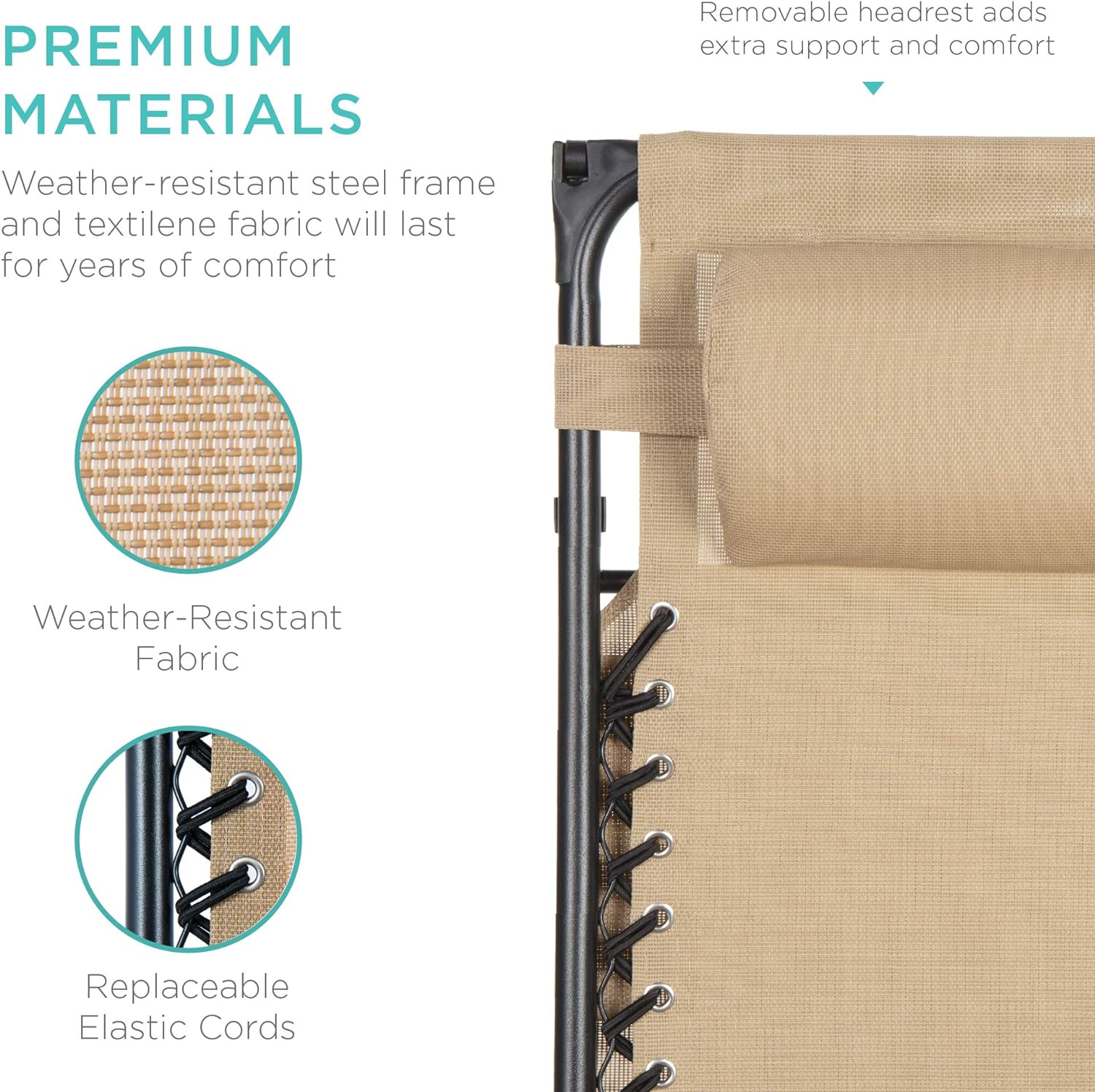 Best Choice Products – Silla Reclinable de Patio con Gravedad Cero, Ajustable y Plegable para Exteriores con Dosel, Almohada Cervical y Bandeja Lateral, Textileno – Azul Pavo Real