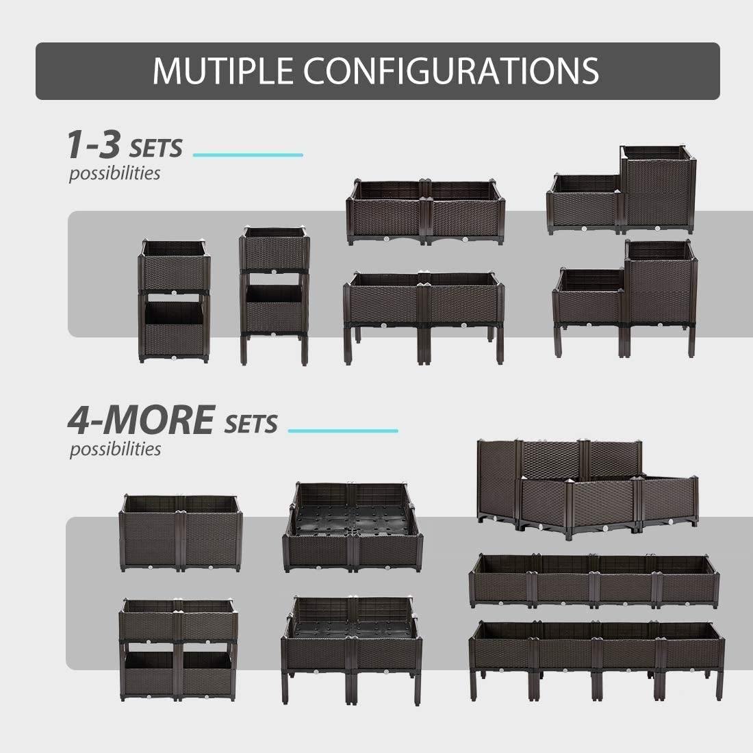 Kit de Jardín Elevado de Plástico para Plantas y Verduras – Set de 4