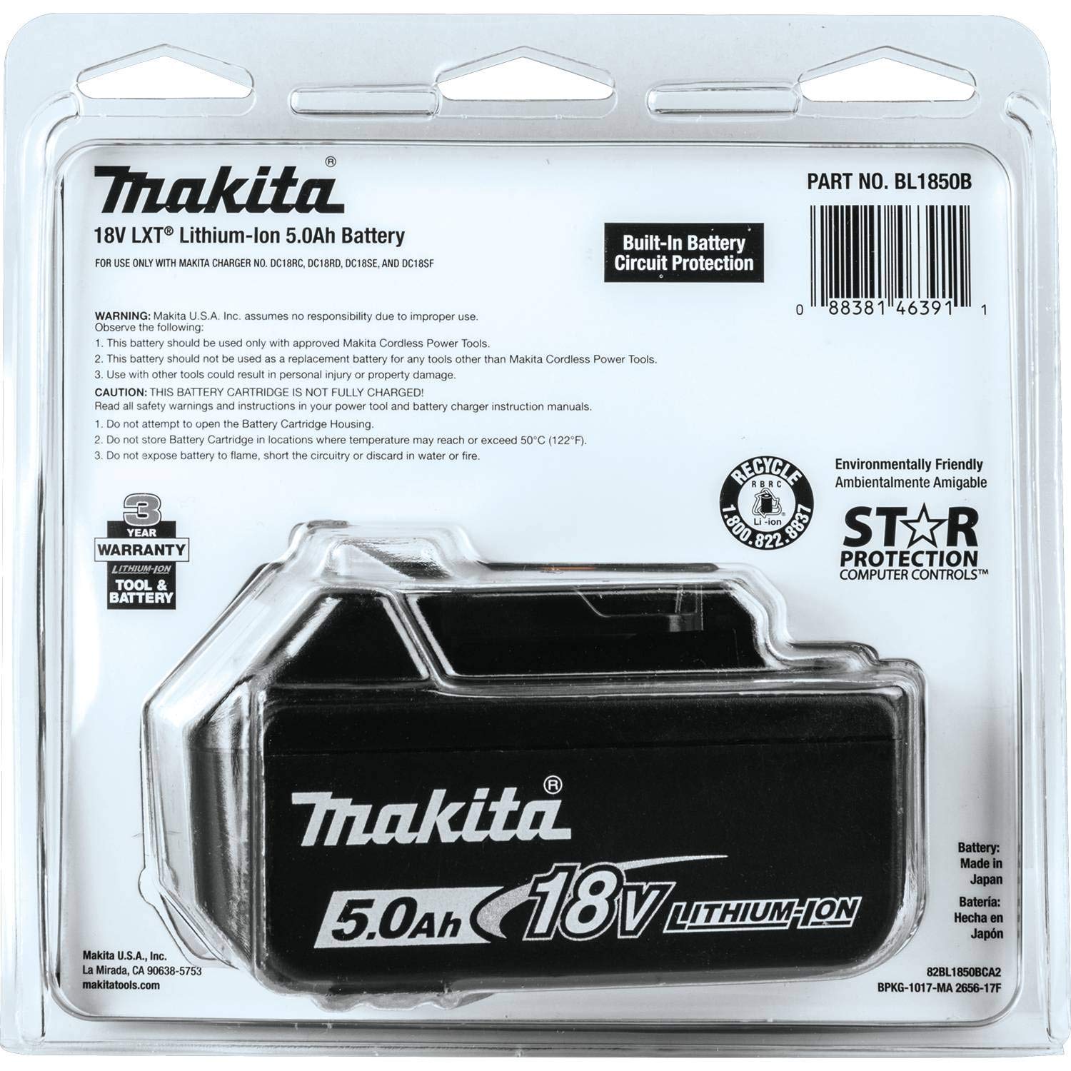 2025 Batería de Ion de Litio Makita BL1850B de 5.0Ah