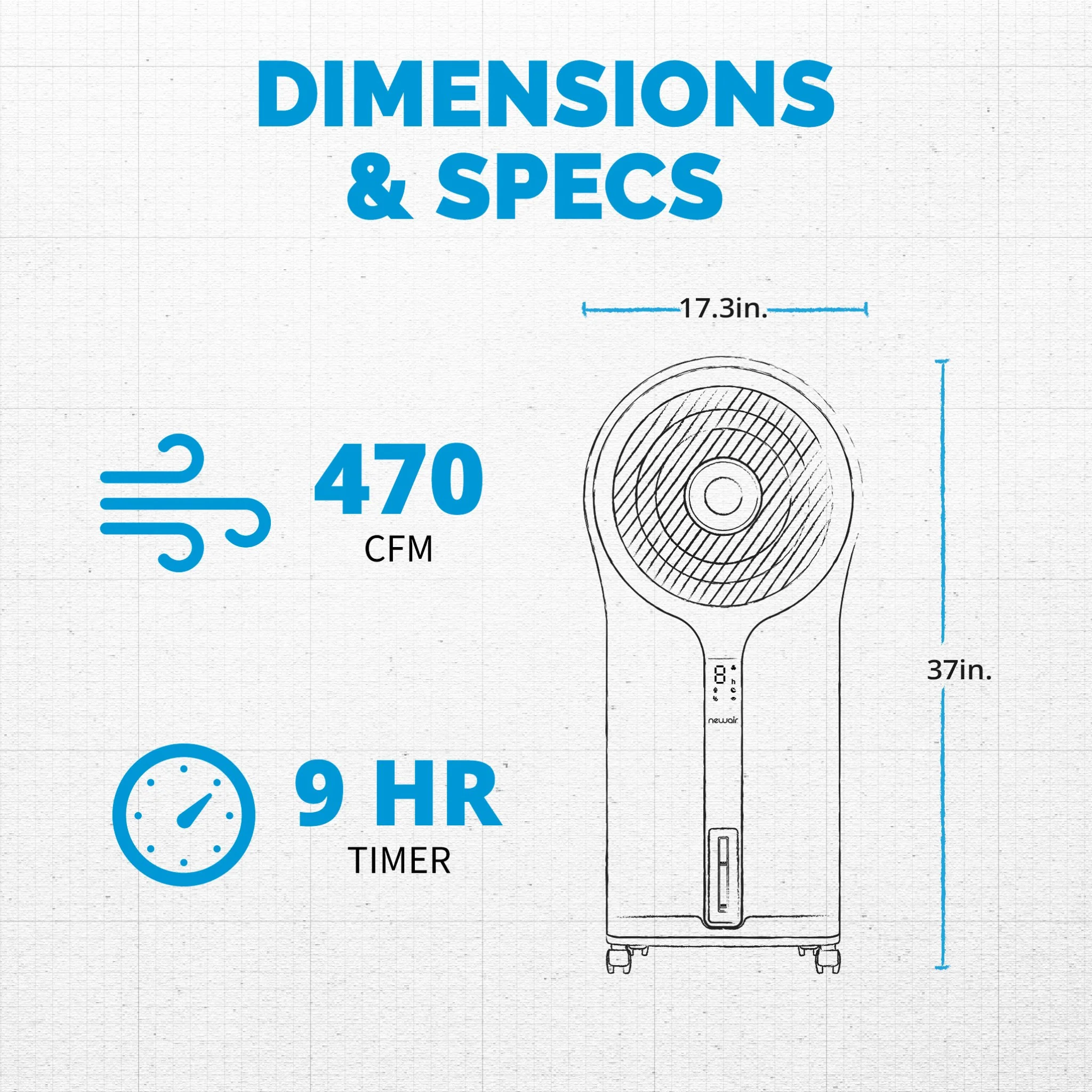 2025 Newair® Enfriador de Aire Evaporativo y Ventilador Portátil 470 CFM con Placa de Enfriamiento tipo Panal – Plateado