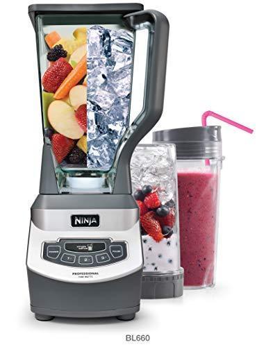 2025 Ninja Licuadora Profesional de Encimera con Base de 1100 Vatios, Jarra Total Crushing de 72 Oz y (2) Tazas de 16 Oz para Bebidas Congeladas y Smoothies (BL660), Gris