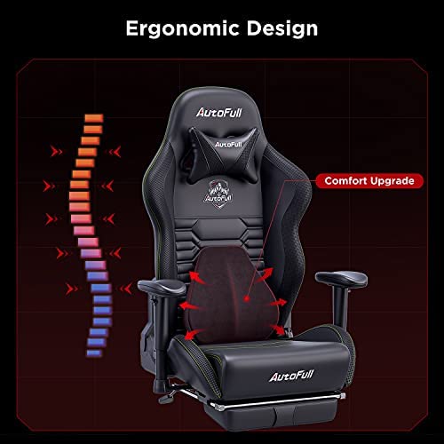 Silla de Oficina Gaming AutoFull con Soporte Lumbar Ergonómico, Estilo Racing, Cuero PU, Alta Respalda, Silla Giratoria Ajustable para PC