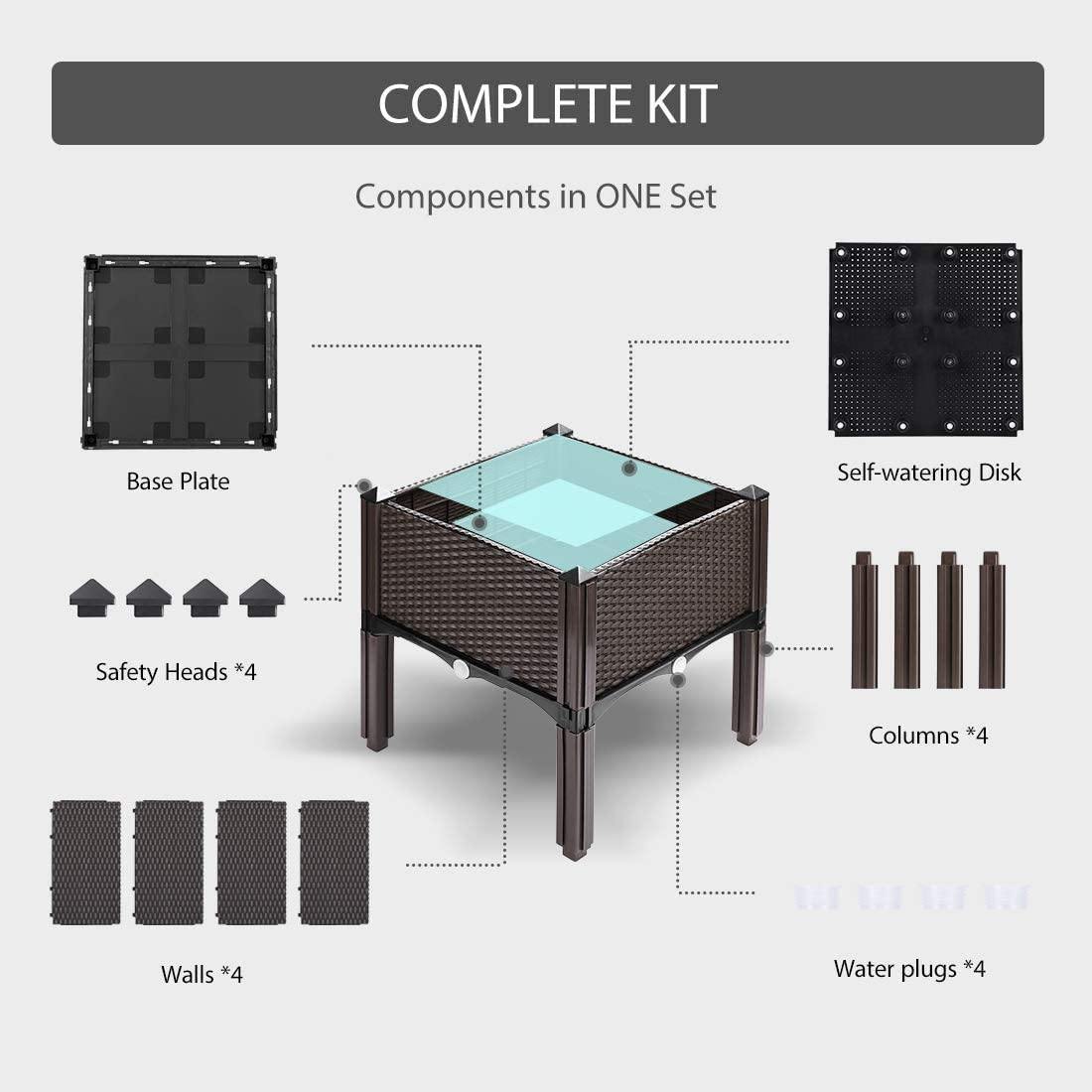 Kit de Jardín Elevado de Plástico para Plantas y Verduras – Set de 4