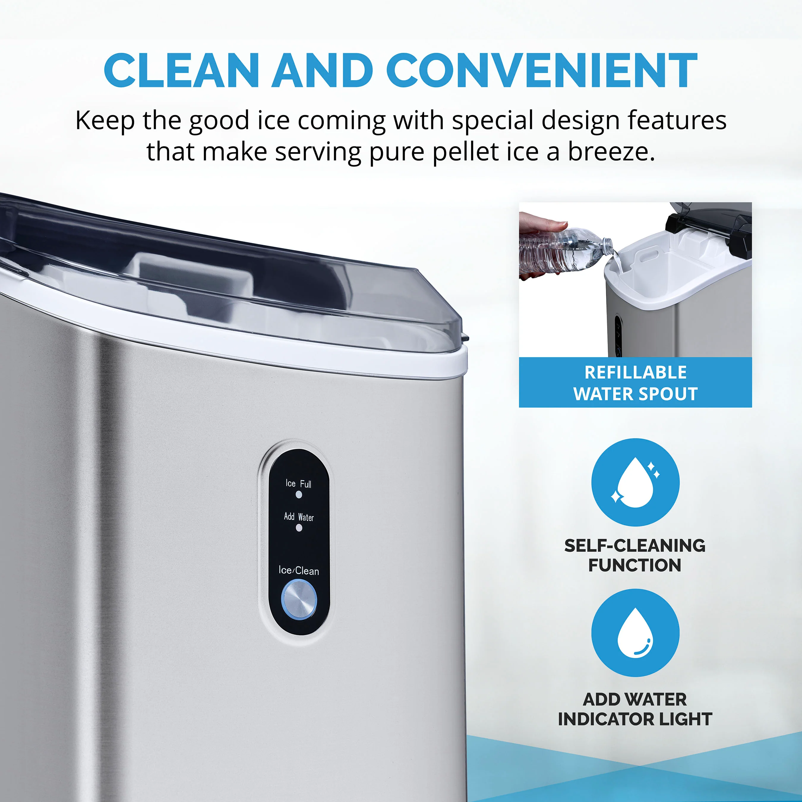 2025 Máquina de Hielo en Trozos de Mostrador Newair® – 33 lb/día
