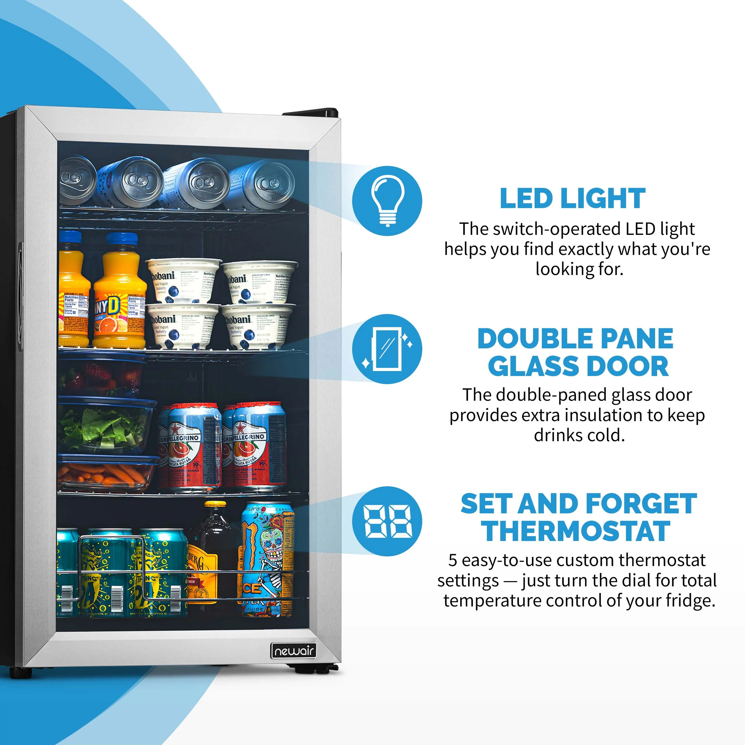 2025 Newair® Refrigerador de Bebidas Independiente de Acero Inoxidable – 100 Latas – 16,93”
