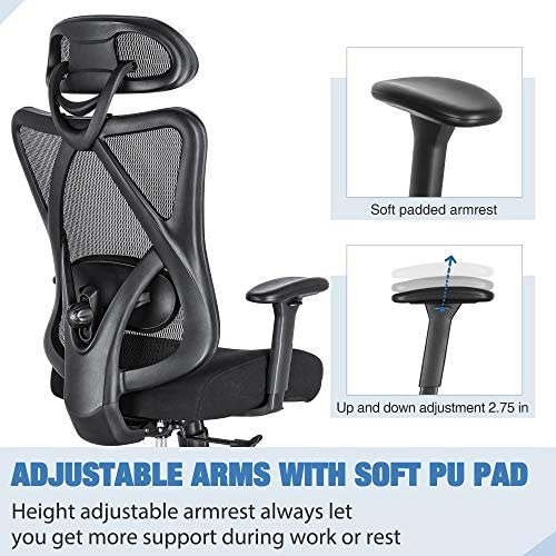 2025 Silla de Oficina Ergonómica SUNNOW, Silla de Escritorio de Malla, Silla Ejecutiva de Respaldo Alto