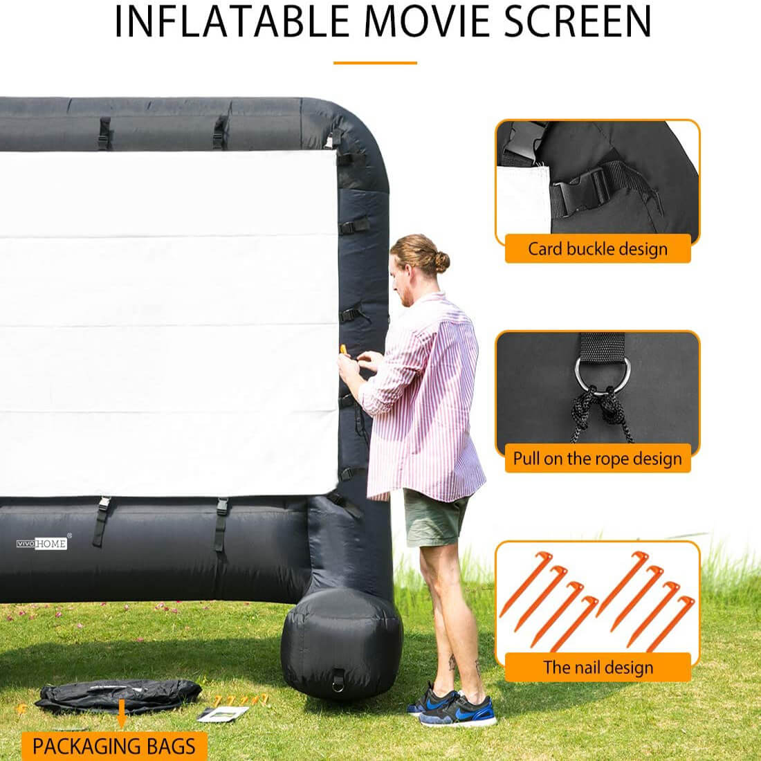 Pantalla de Cine Inflable Mega de 14-17 Pies para Proyección Frontal y Trasera