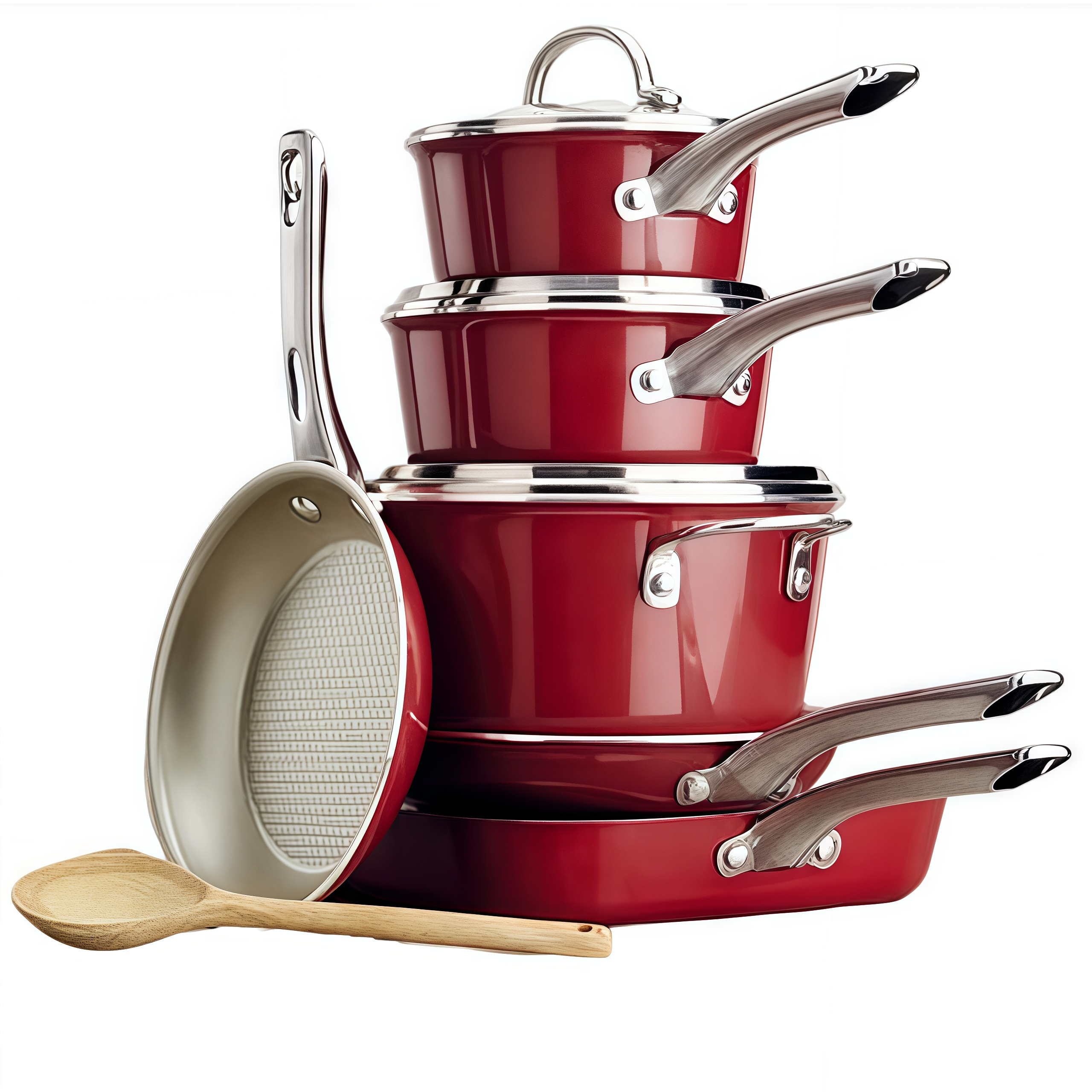 Juego de Ollas y Sartenes Antiadherente de Porcelana Esmaltada de 10 Piezas Ayesha Curry, Rojo Sienna