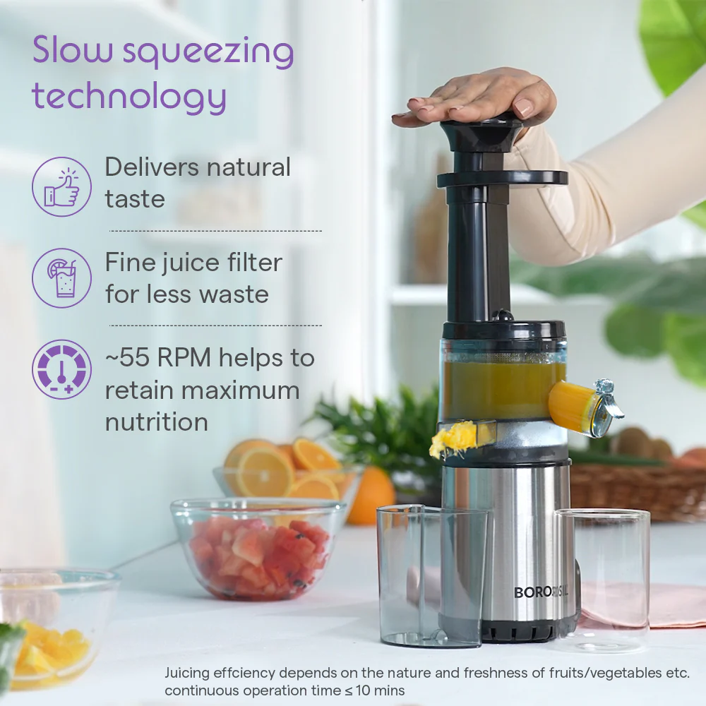 2025 Extractor de jugos Borosil Juicewell Cold Press Slow Juicer