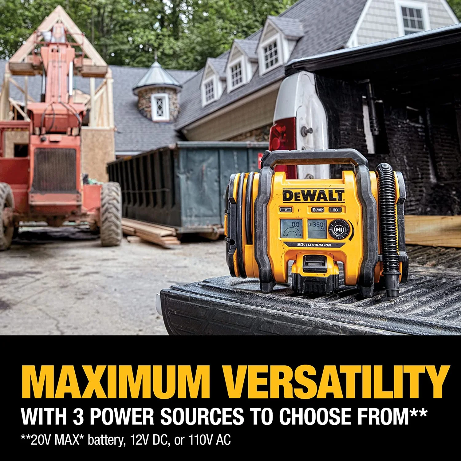 2025 Artículo #0177 DEWALT 20V MAX Compresor de neumáticos compacto y portátil, apagado automático, luz LED, herramienta sin batería ni cargador (DCC020IB)