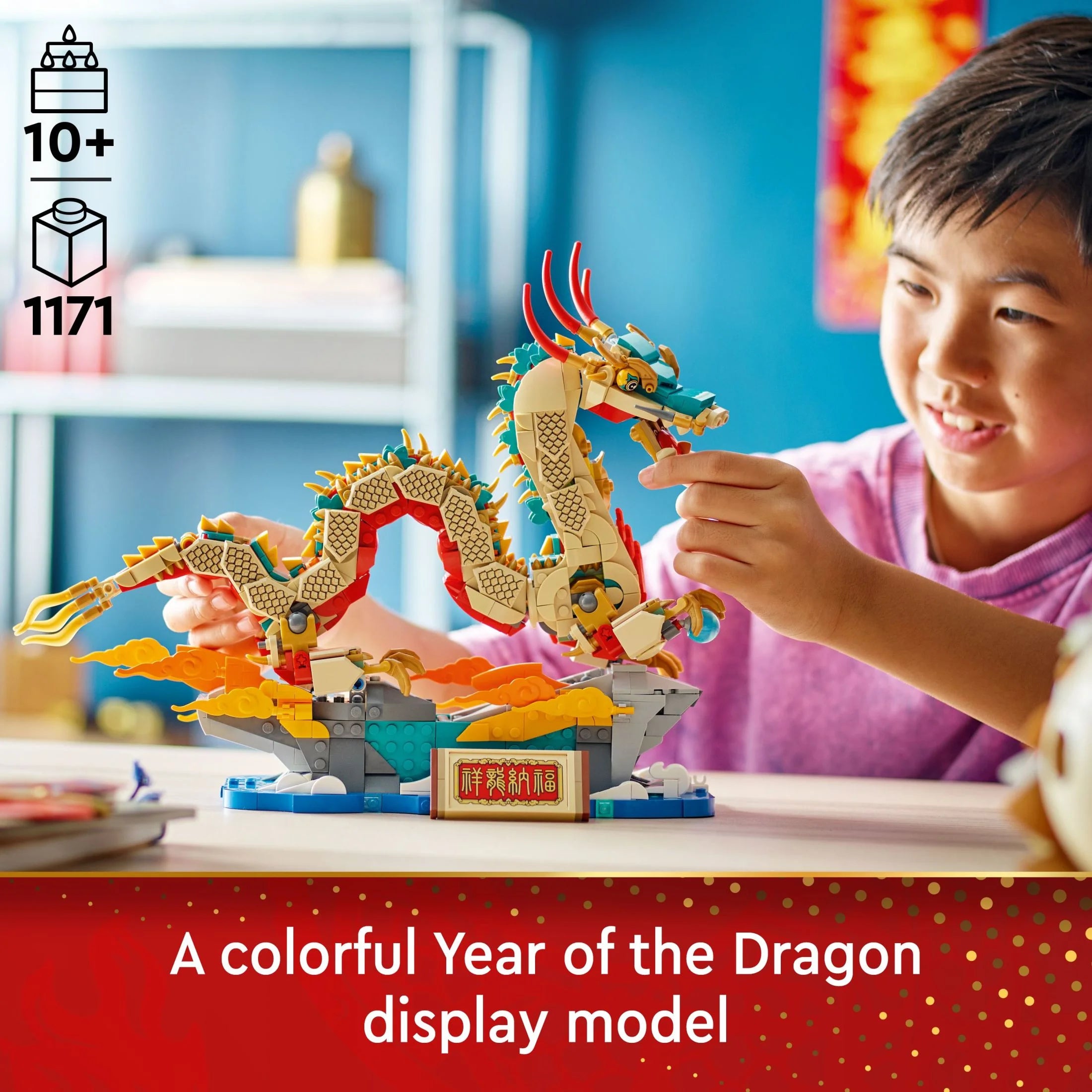 LEGO Festival de Primavera Dragón Auspicioso Figura Construible, Juguete Educativo para Niños, Set de Construcción de Dragón, Gran Decoración para el Festival de Primavera o Regalo Único para Niños y Niñas de 10 Años en Adelante, 80112