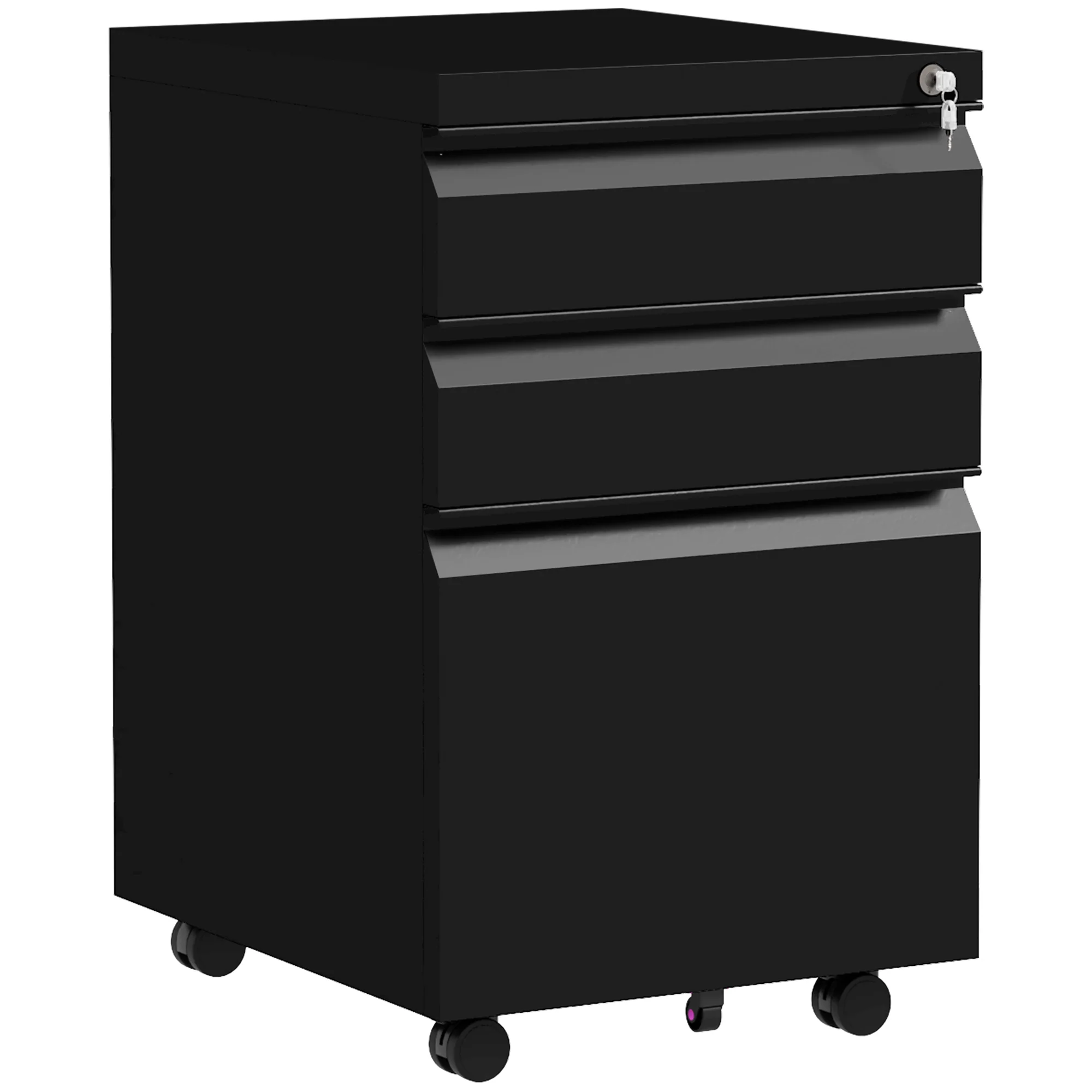 Cajonera Móvil de 3 Cajones, Cajones de Acero con Cerradura para Debajo del Escritorio, 37 x 43,5 x 60 cm, Negro