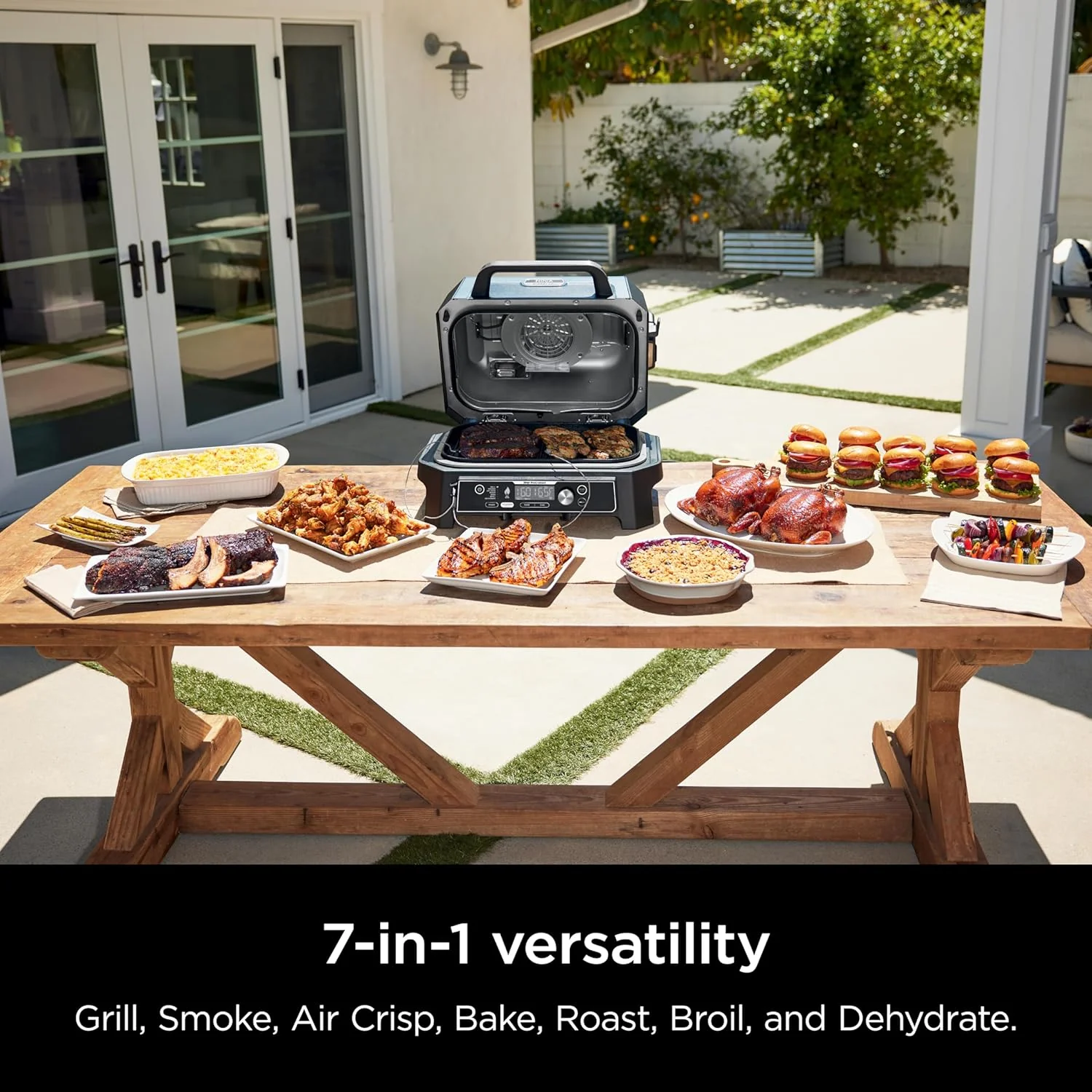 2025 Parrilla y ahumador exterior Ninja Woodfire Pro XL, termómetro, master grill 4 en 1, barbacoa ahumador, freidora de aire exterior, horno, portátil, parrilla eléctrica, gris oscuro, modelo OG850