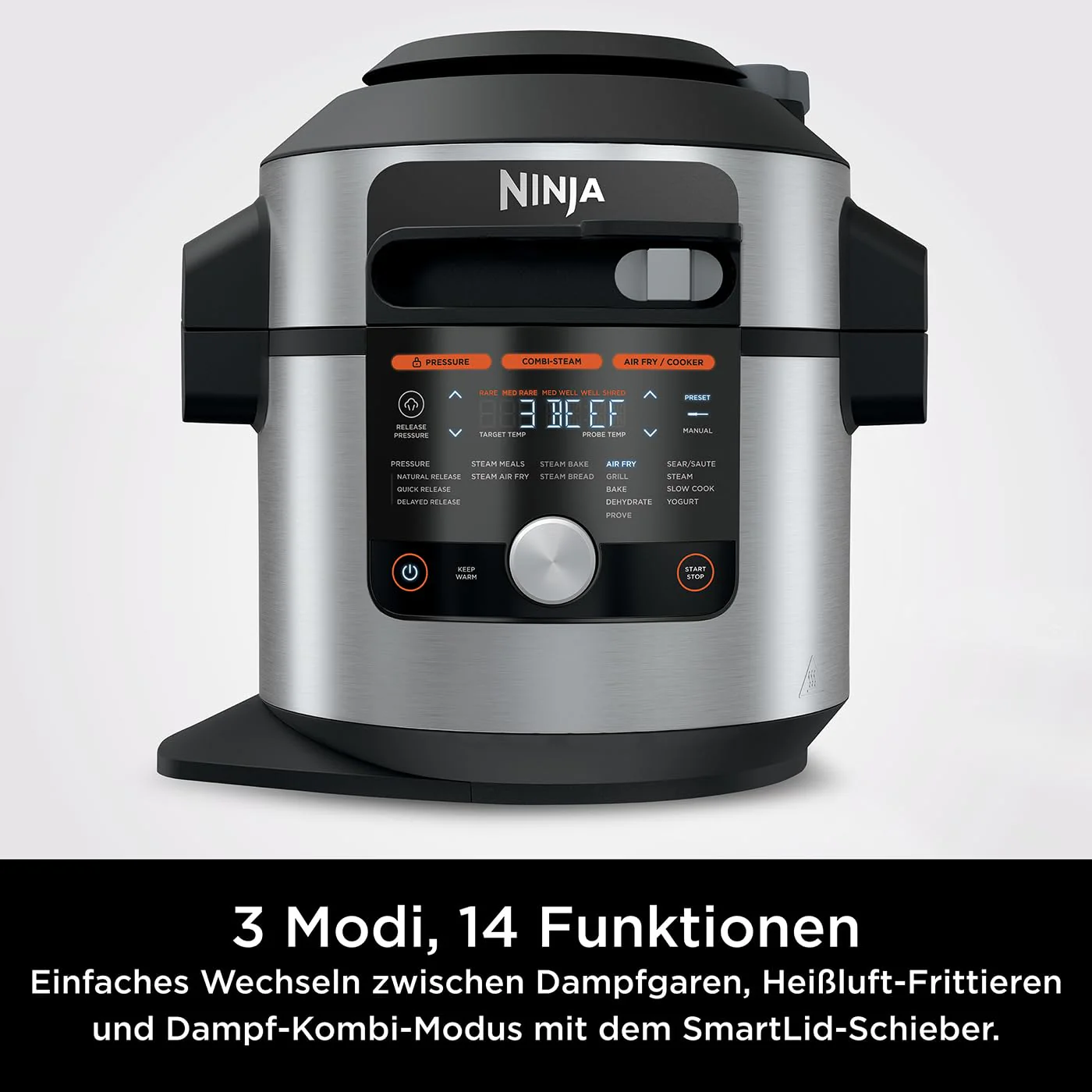 2025 Ninja Foodi MAX Olla Multifunción con Tapa Inteligente, 7,5 L, Olla Multifunción 14 en 1, Olla a Presión, Freidora de Aire, Cocina Lenta, Sensor Digital de Temperatura, Acero Inoxidable, OL750EU