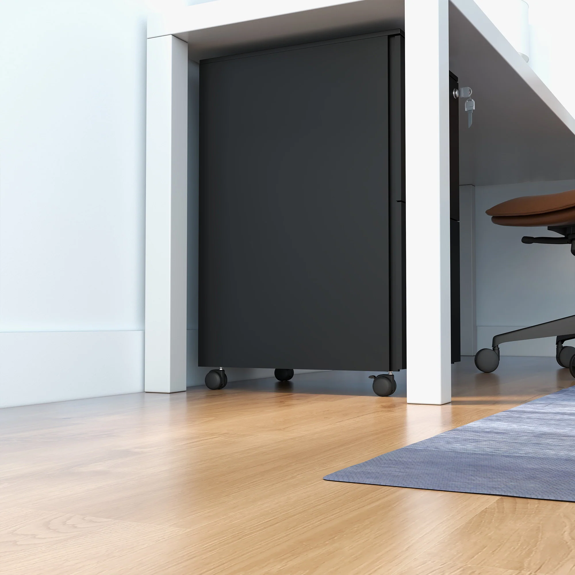 Archivador Móvil de Acero con 2 Cajones y Cerradura, Mueble de Oficina para Debajo del Escritorio, Negro