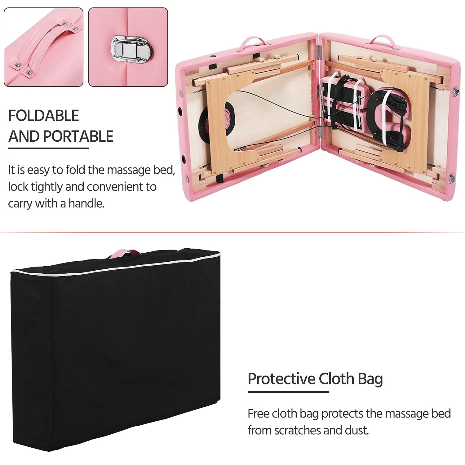 Mesa de Masajes Yaheetech – Mesa Plegable Portátil para Tratamientos, Pestañas, Spa – Mesa de Masaje Ajustable en 2 Secciones con Bolsa No Tejida, 24 pulgadas, Negra