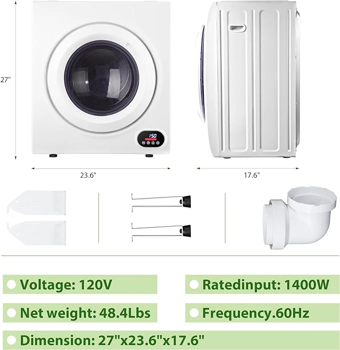 2025 Secadora portátil EUHOMY de 1400 W con panel de control LCD y cuatro funciones – Blanca