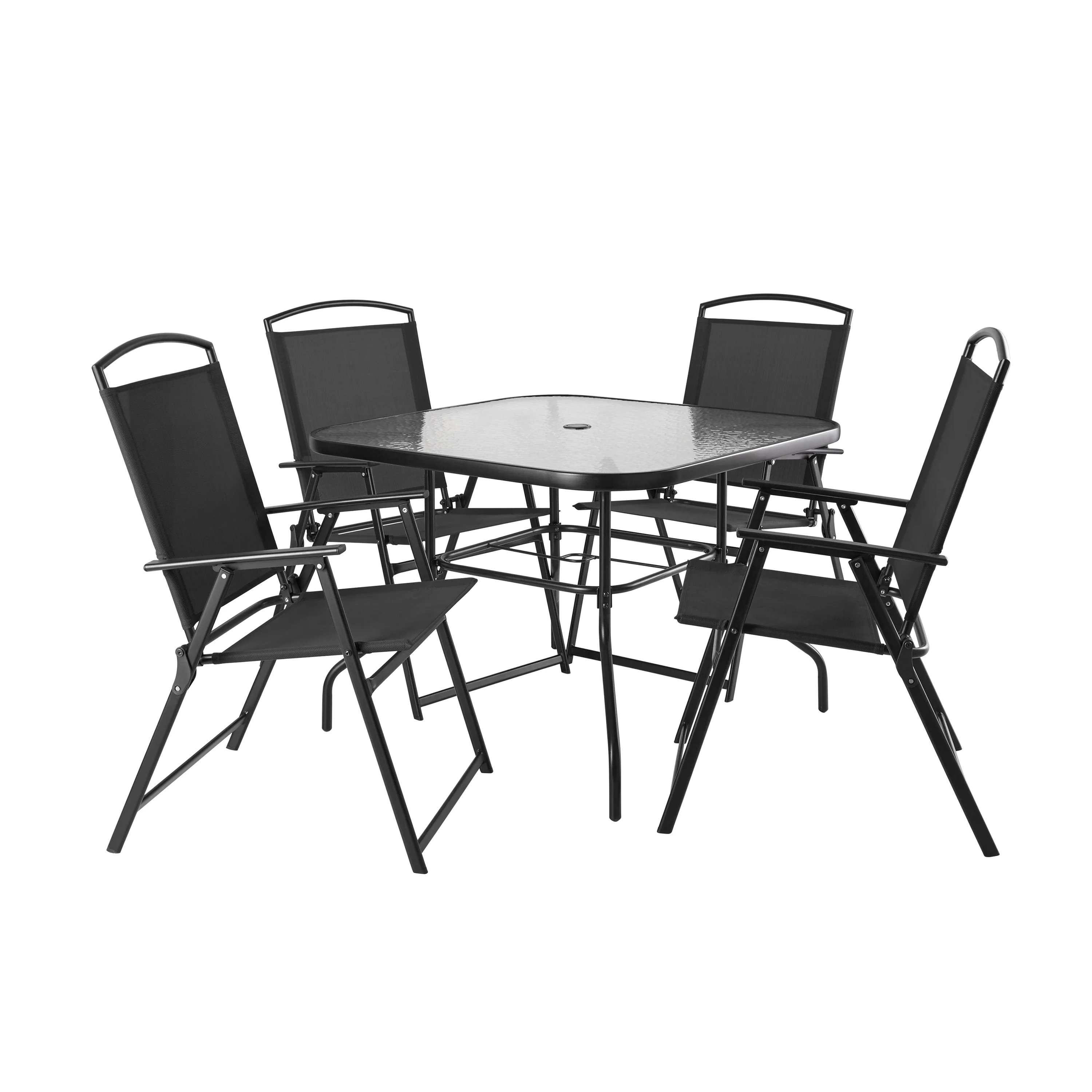 2025 Juego de comedor exterior Mainstays Albany Lane de 6 piezas con sombrilla, acero, rojo