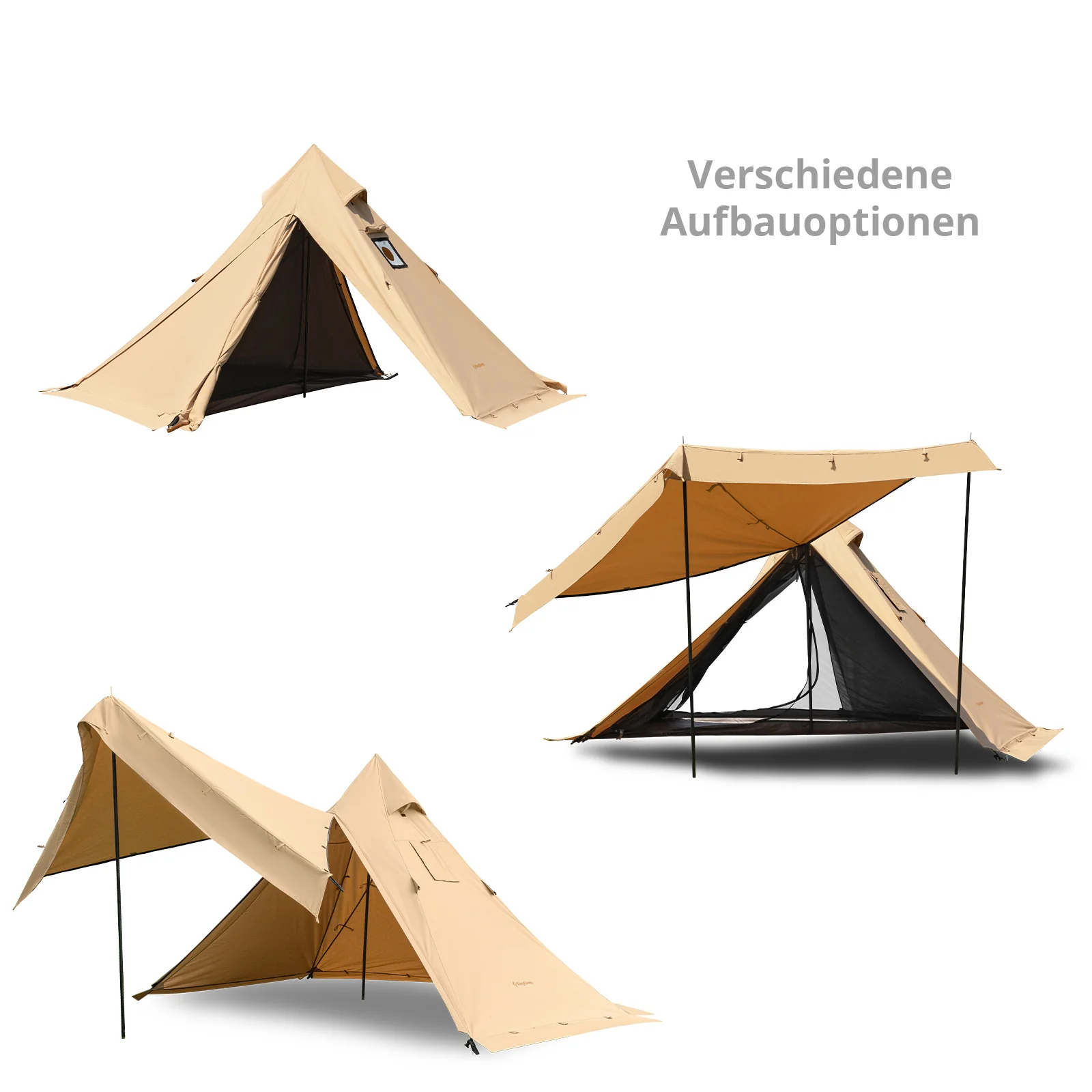 2025 KingCamp Torino 2 – Tienda espaciosa para 1-2 personas con estructura simple de un solo mástil, salida para chimenea, resistente al invierno, repelente al agua y compacta