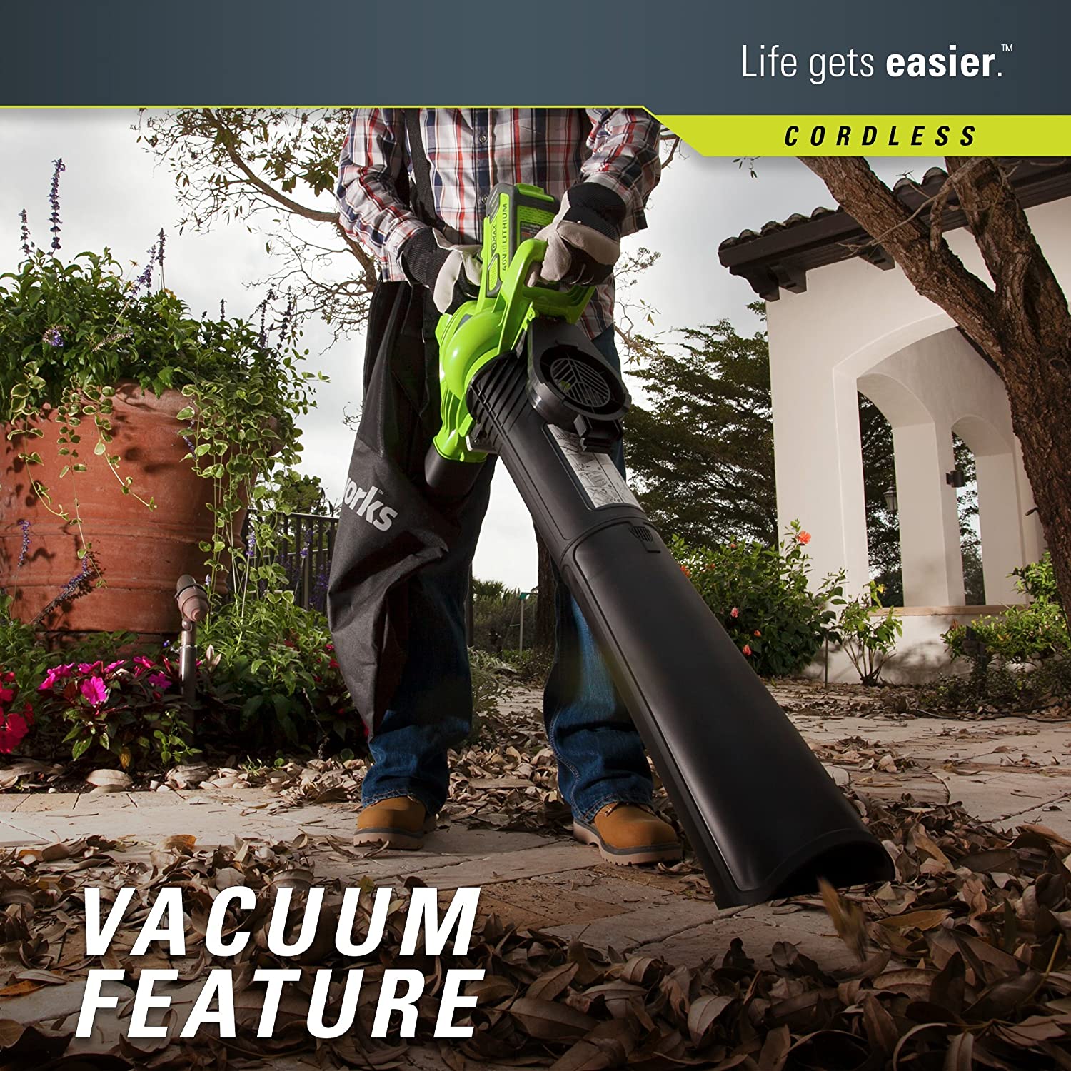 Soplador/Aspiradora de Hojas Inalámbrico 40V, Velocidad Variable de 185 MPH, Batería de 4.0Ah y Cargador Incluidos, Modelo 24322