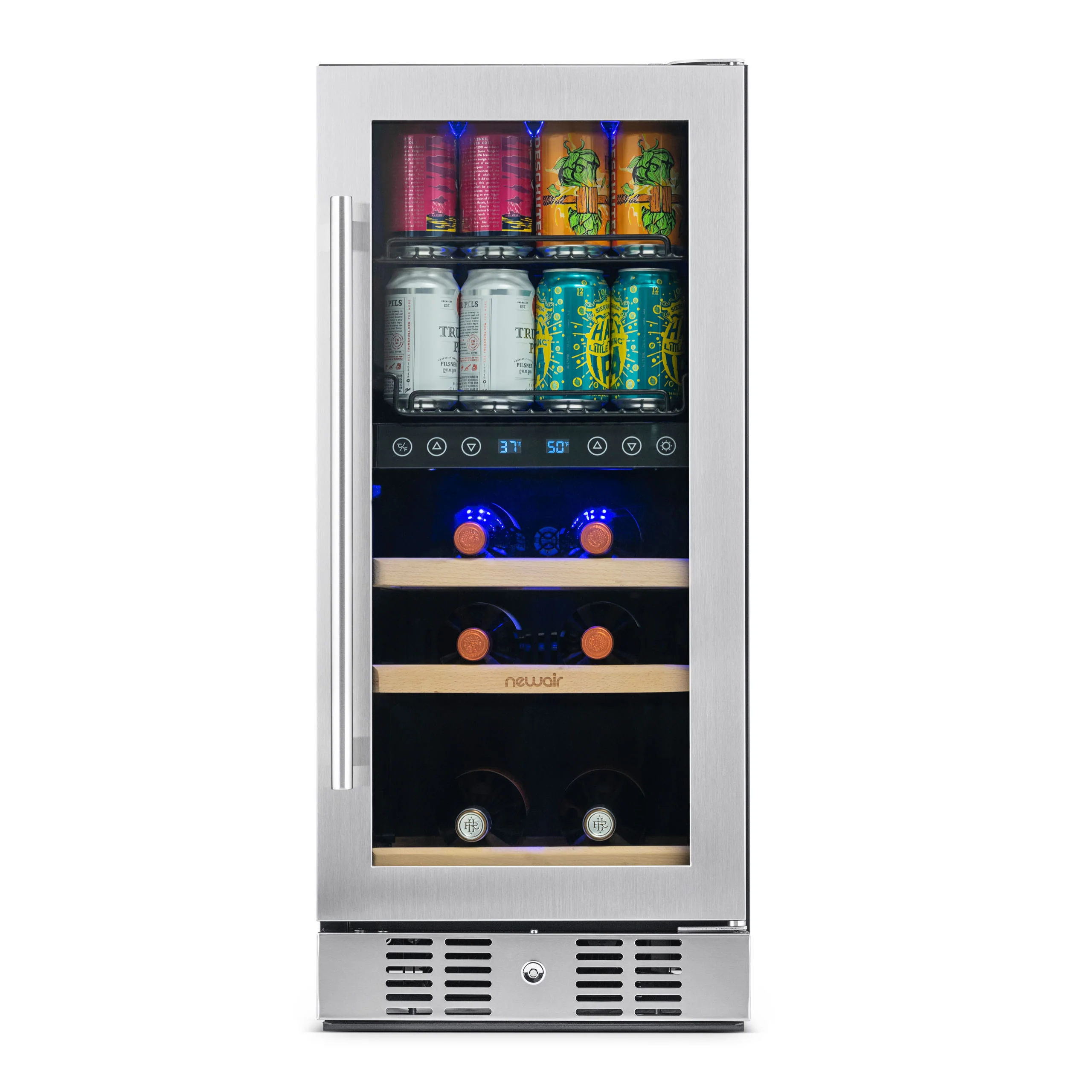 2025 Newair® Refrigerador Empotrable de Doble Zona para Bebidas – 48 Latas y 9 Botellas – 15 Pulgadas