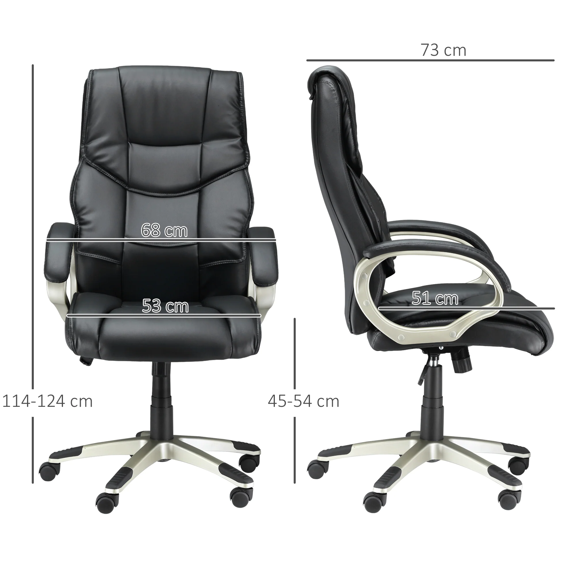 Silla de Oficina con Respaldo Alto, Sillón Giratorio de Cuero Sintético con Altura Ajustable, Negro
