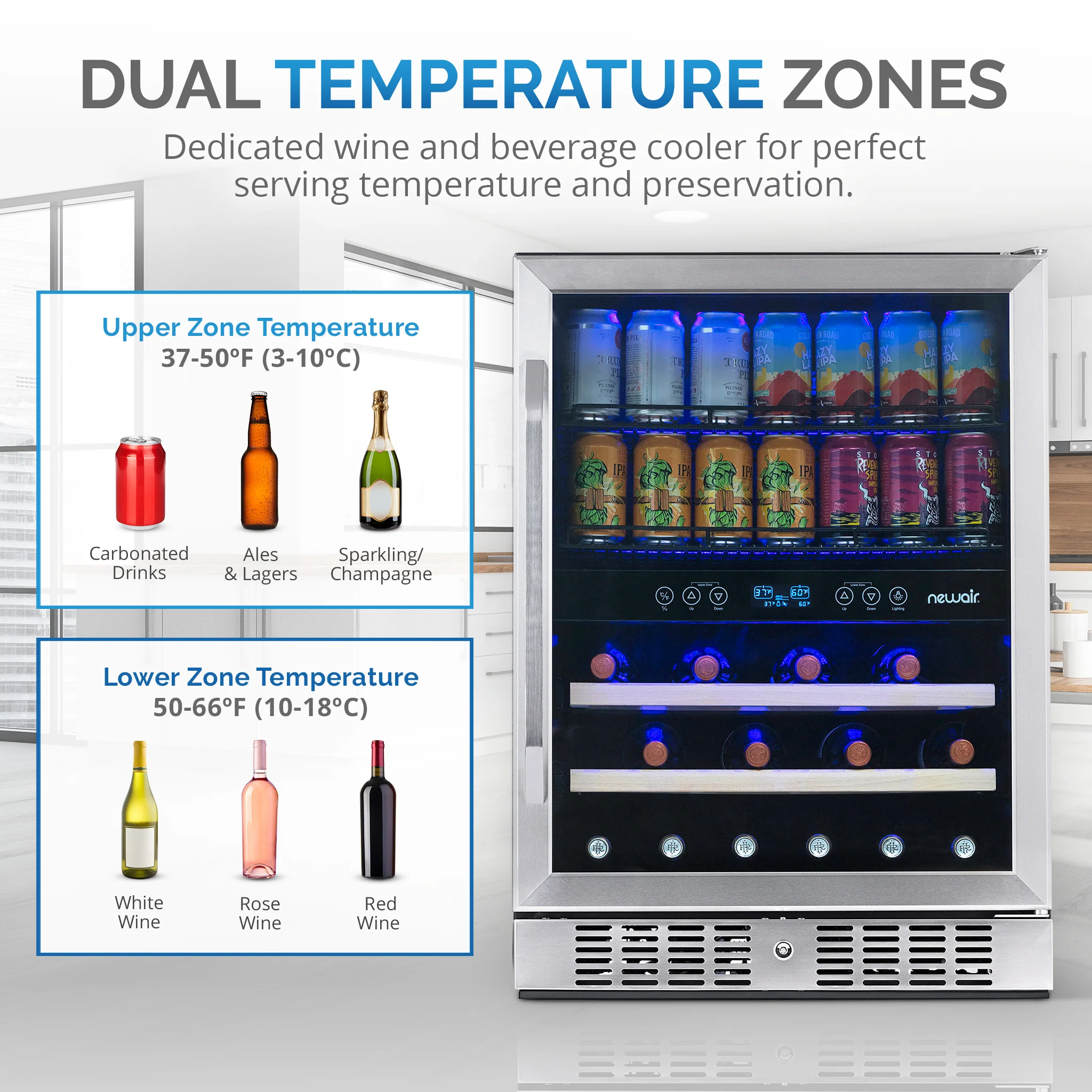 2025 Newair® Refrigerador Empotrable de Doble Zona para 70 Latas y 20 Botellas - 24
