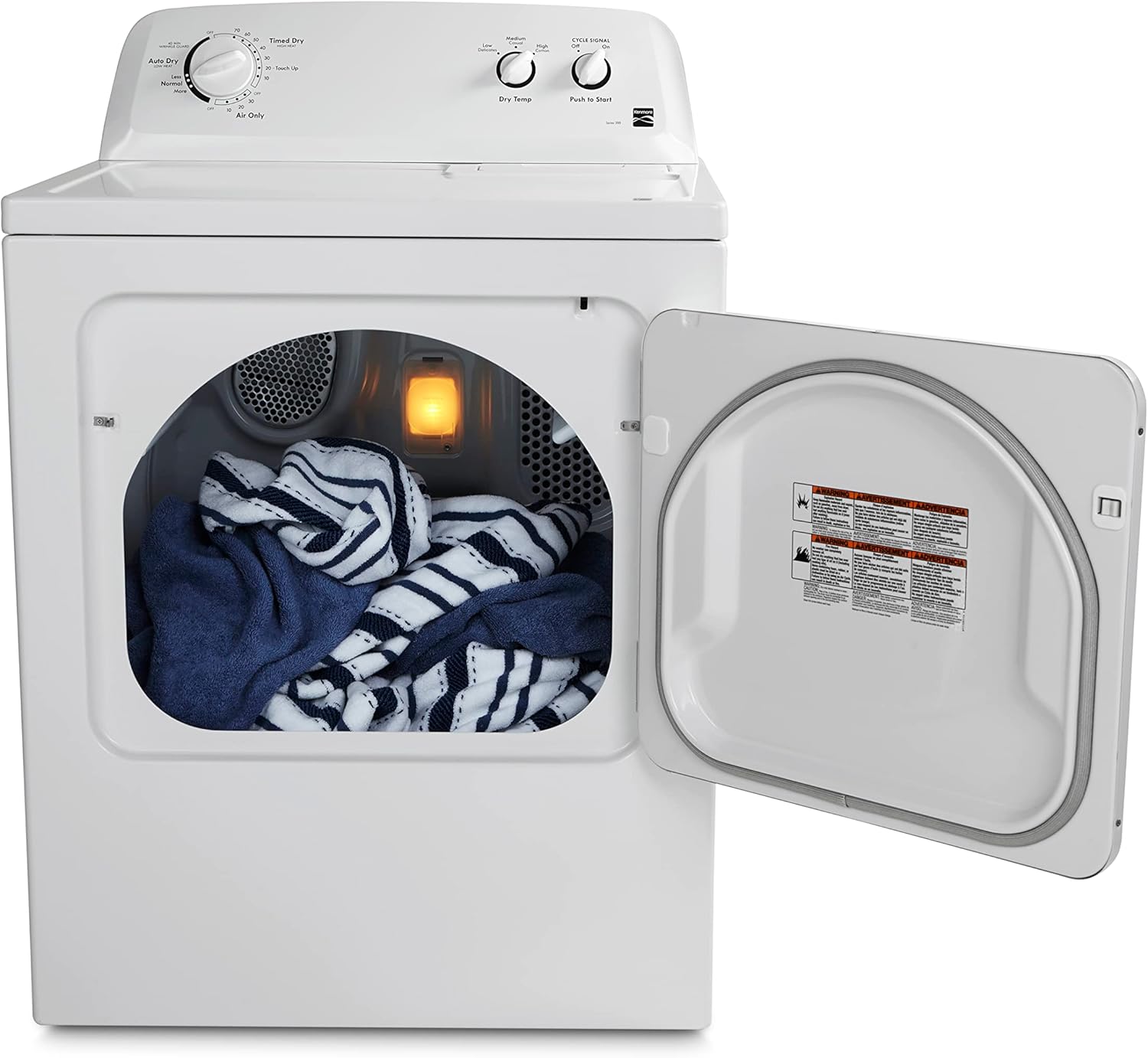 Secadora Eléctrica Kenmore de Carga Frontal de 29″ con Tecnología Wrinkle Guard y Capacidad Total de 7.0 Pies Cúbicos, Blanco