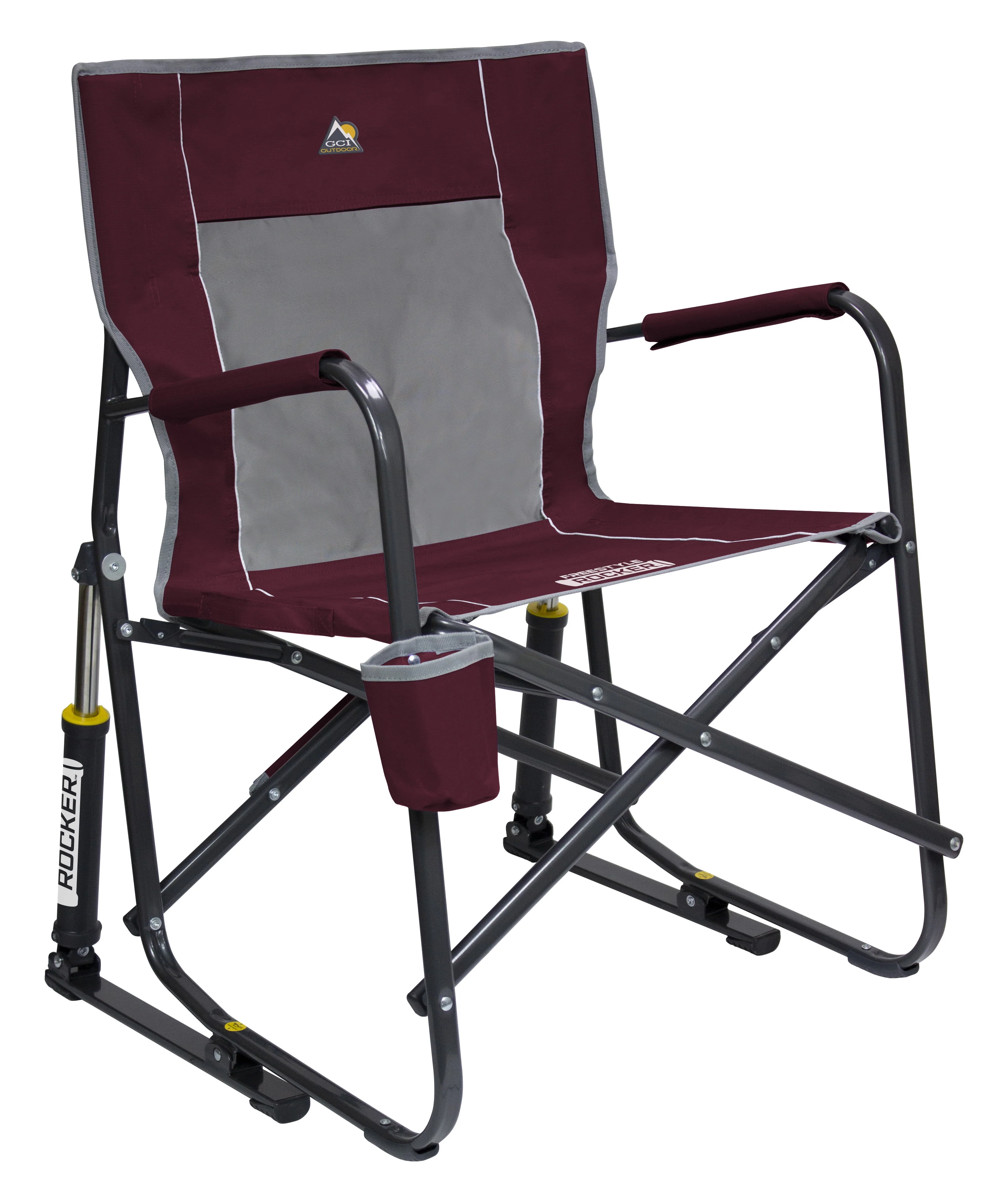 2025 Silla mecedora de camping plegable GCI Outdoor Freestyle Rocker, color burdeos