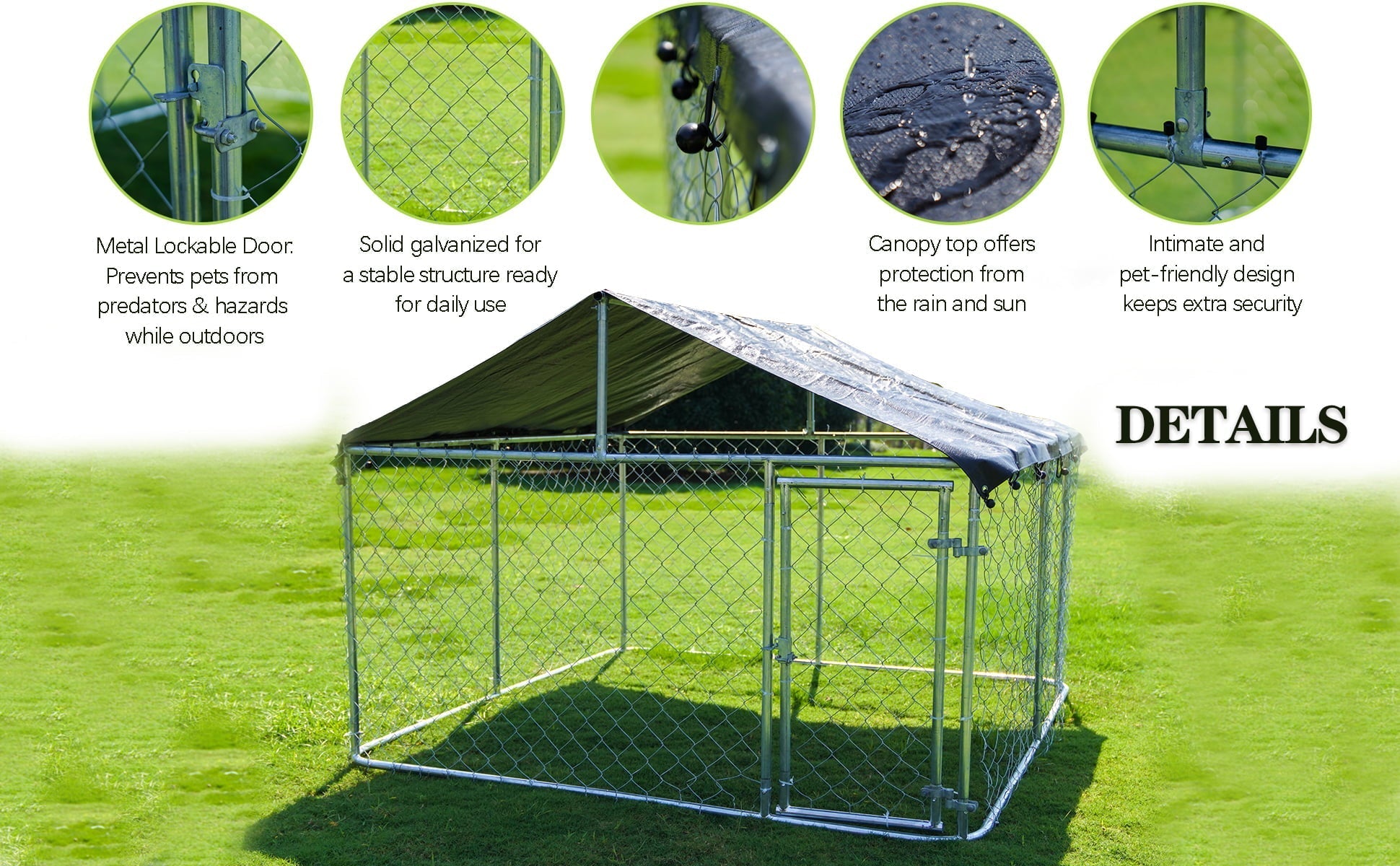 2025 Kennel Exterior para Perros Petony – Jaula, Cercado y Parque para Perros con Malla Galvanizada de Alta Resistencia y Techo Resistente al Agua y Rayos UV