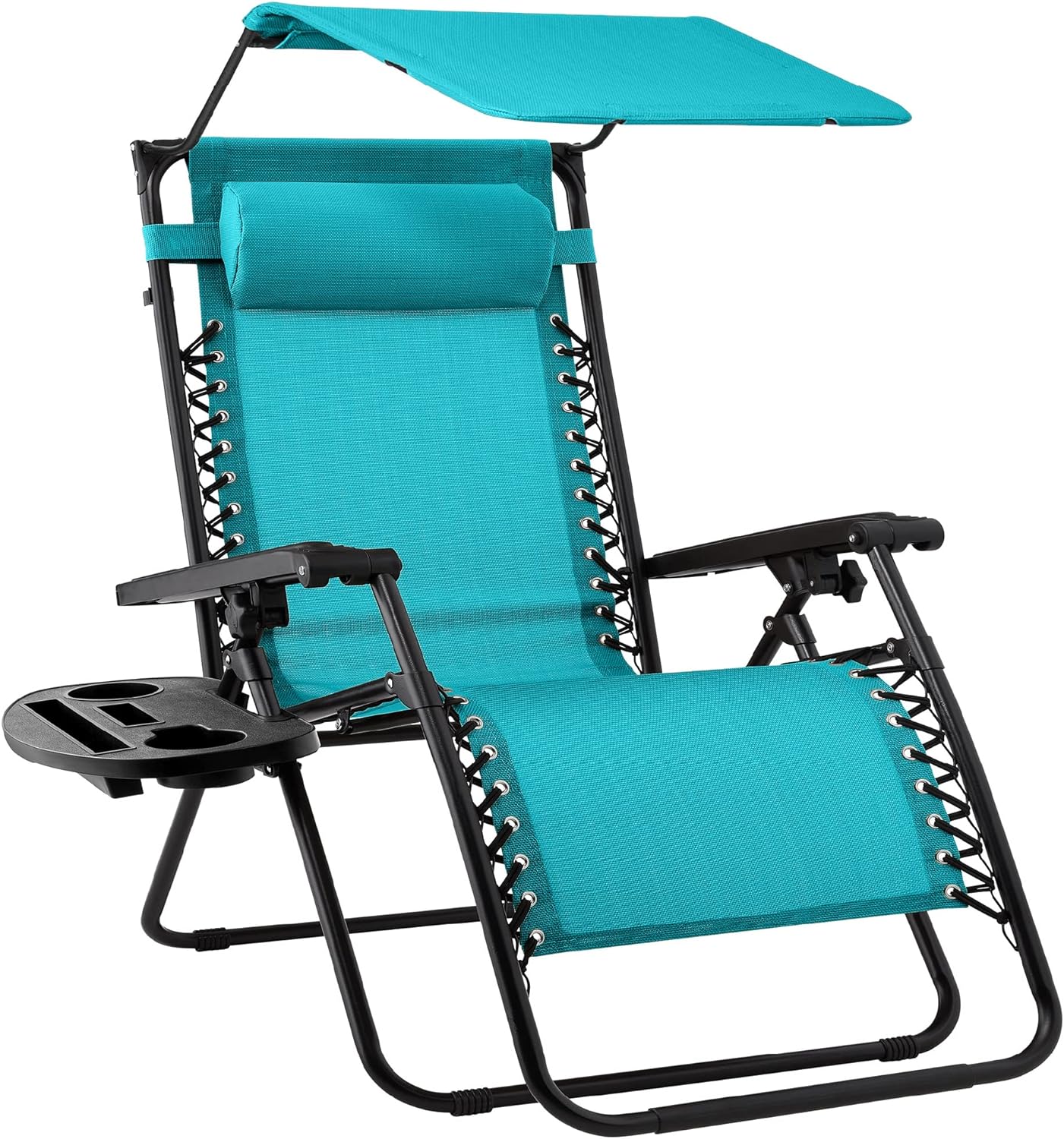 Best Choice Products – Silla Reclinable de Patio con Gravedad Cero, Ajustable y Plegable para Exteriores con Dosel, Almohada Cervical y Bandeja Lateral, Textileno – Azul Pavo Real