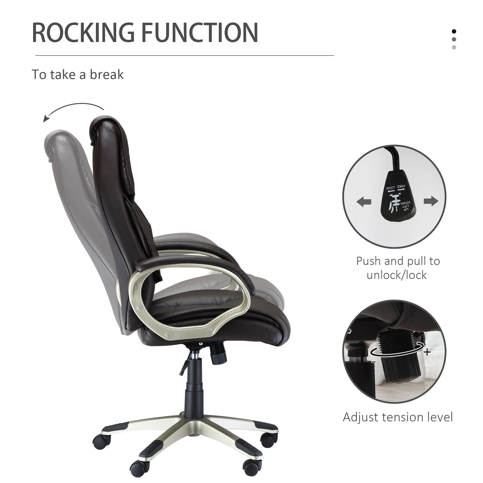 Silla de Oficina con Respaldo Alto, Sillón Giratorio de Cuero Sintético con Altura Ajustable, Marrón