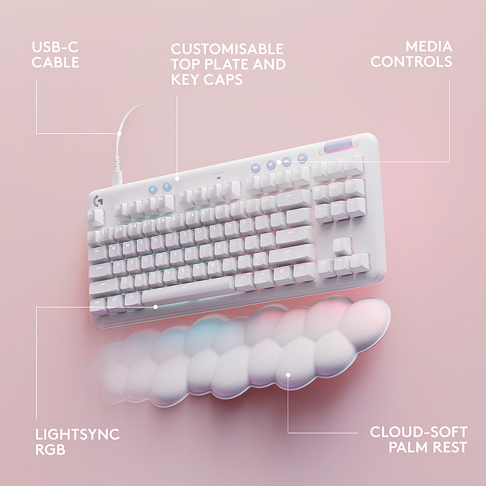 Logitech - G713 Colección Aurora TKL Teclado Mecánico para Juegos con Cable con Interruptores Lineales para PC/Mac con Reposamuñecas Incluido - Blanco Niebla