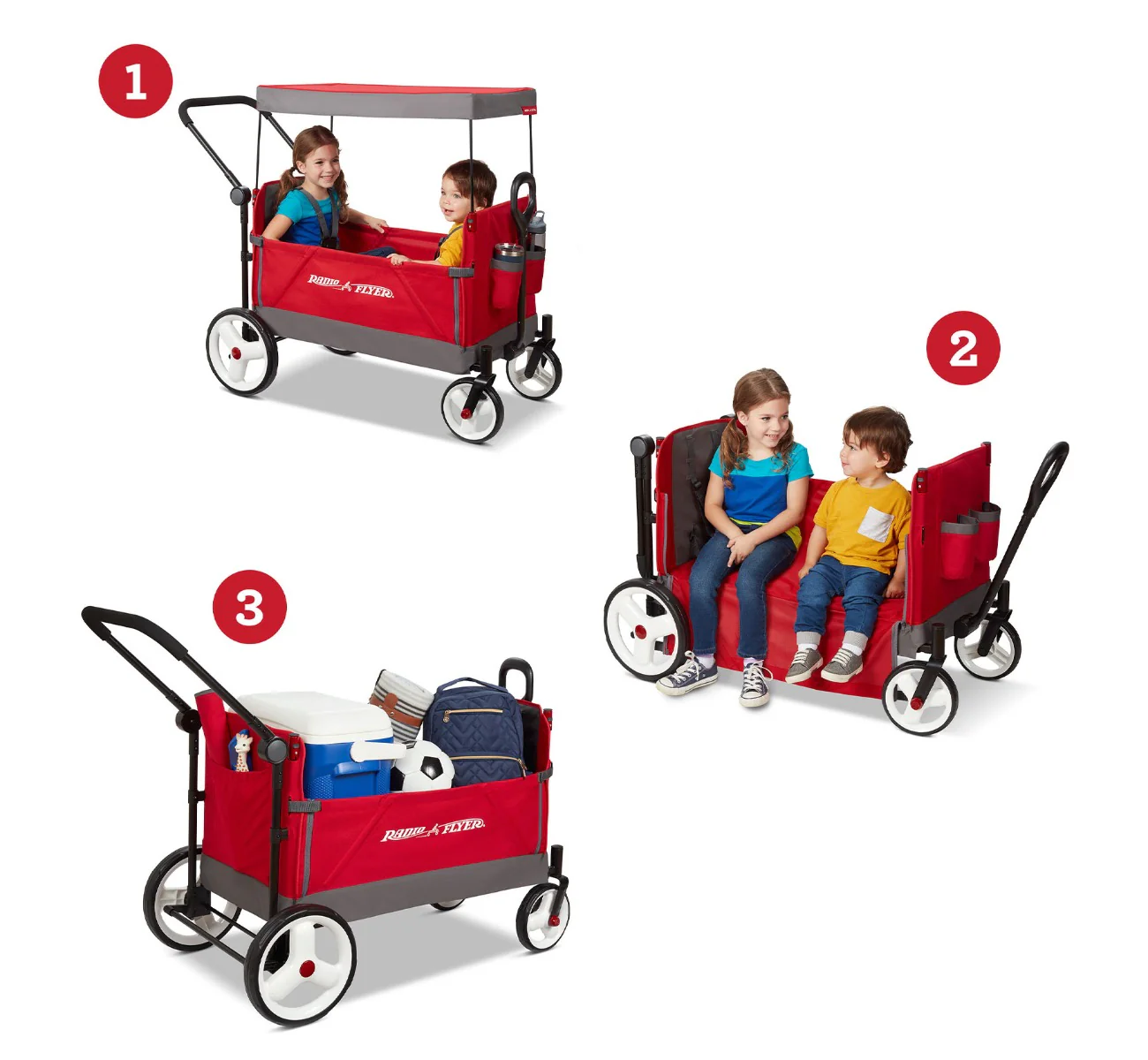 2025 Convertible Stroll 'N Wagon – Dirección Versátil, Plegado Fácil, Seguridad y Comodidad para Toda la Familia
