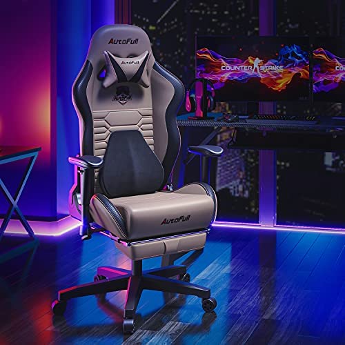 AutoFull Escritorio de Juego y Silla de Oficina con Soporte Lumbar Ergonómico, Estilo Racing, Cuero PU, Silla de Tarea Giratoria Ajustable de Espalda Alta para PC