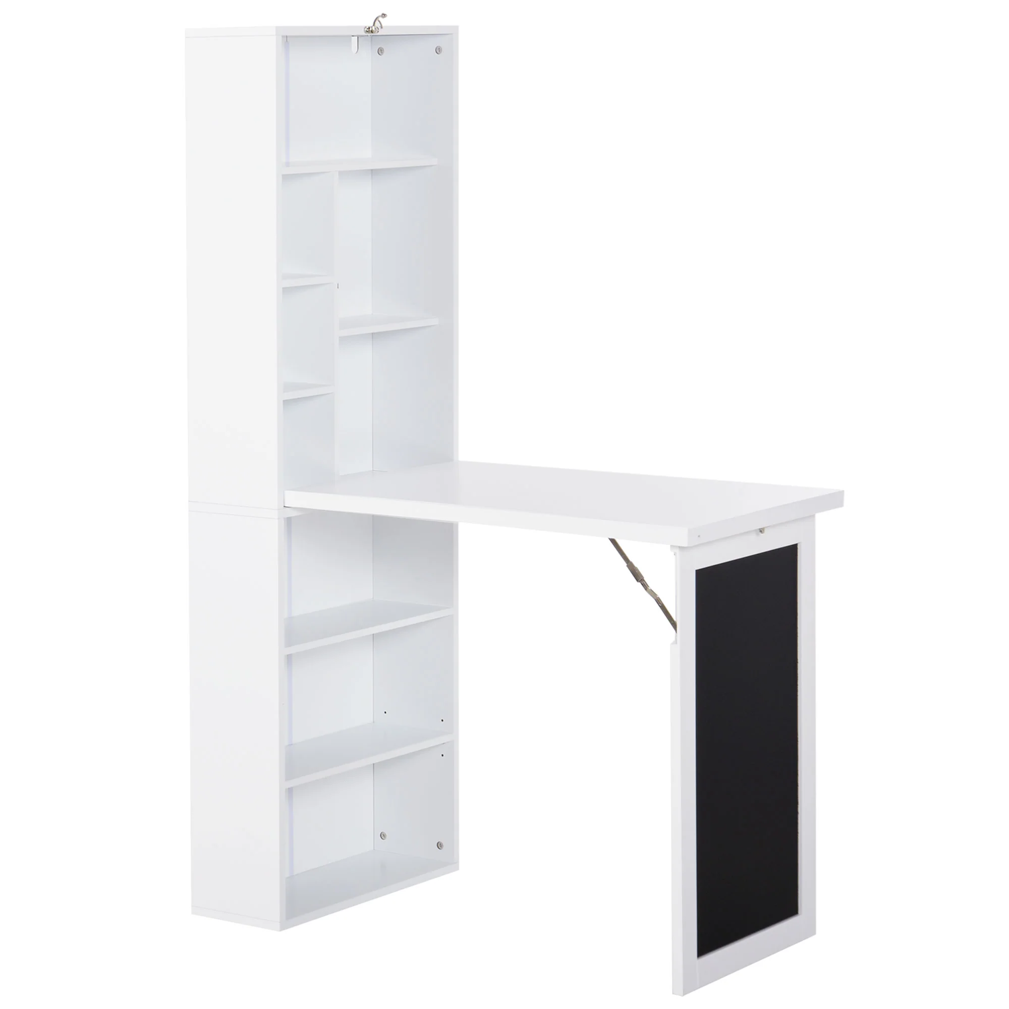 Escritorio de Ordenador de Pared – Mesa de Estudio Abatible con Pizarra y Estantería, Blanco