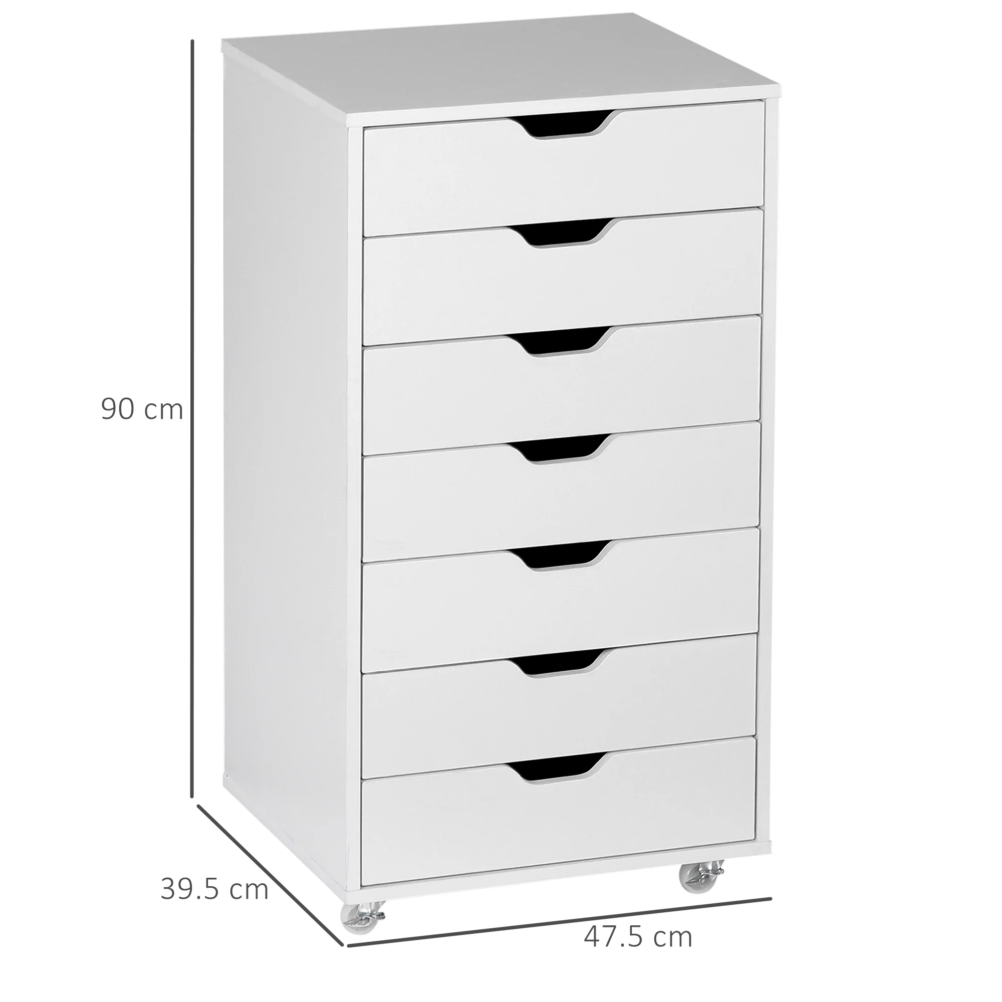 Cajonera Vertical de 7 Cajones, Mueble de Oficina Móvil con Ruedas, Blanco